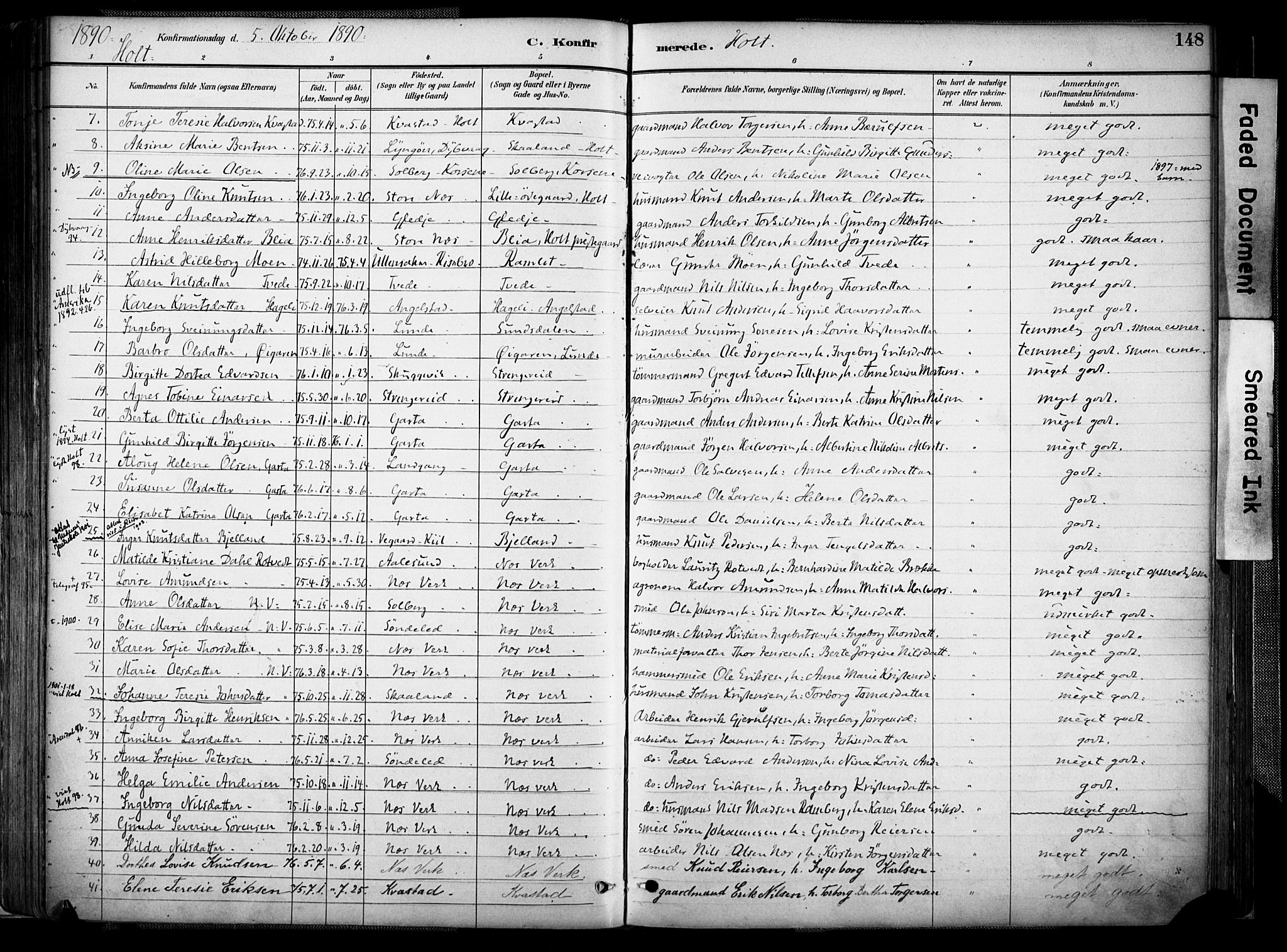 Holt sokneprestkontor, AV/SAK-1111-0021/F/Fa/L0012: Parish register (official) no. A 12, 1885-1907, p. 148