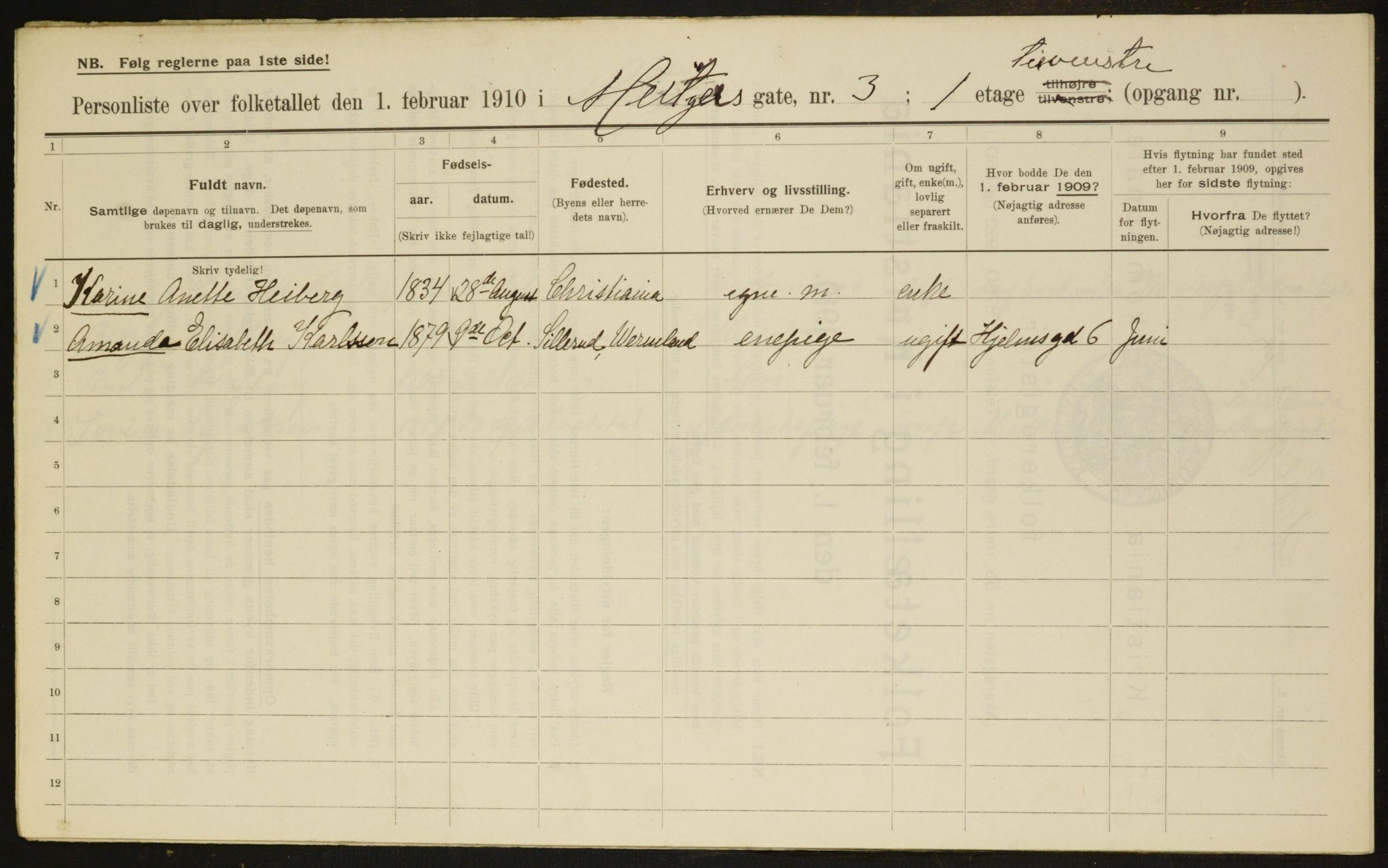 OBA, Municipal Census 1910 for Kristiania, 1910, p. 63085