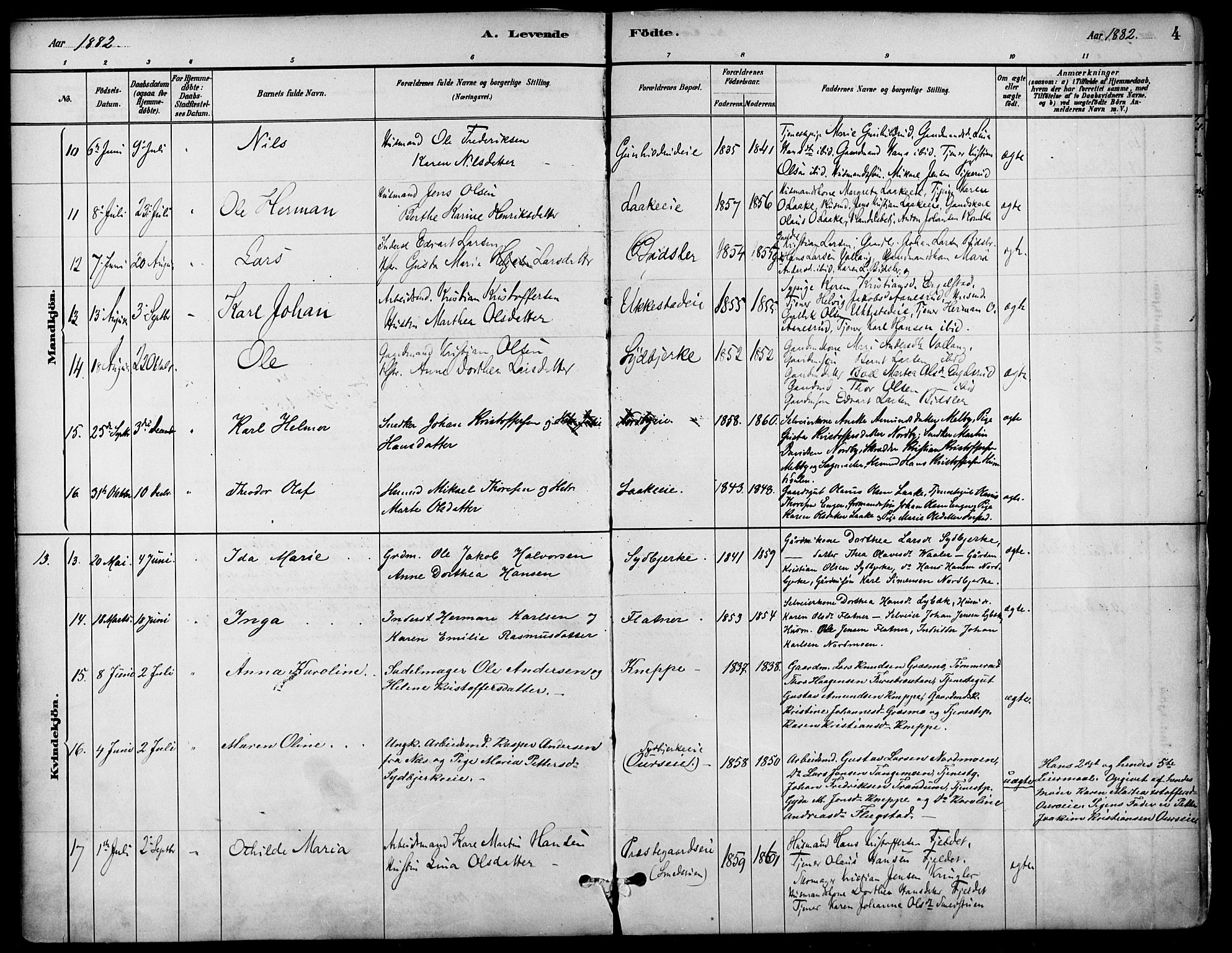 Nannestad prestekontor Kirkebøker, AV/SAO-A-10414a/F/Fa/L0014: Parish register (official) no. I 14, 1881-1890, p. 4