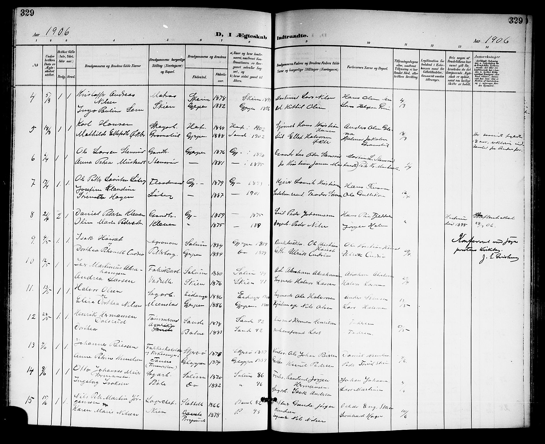 Gjerpen kirkebøker, SAKO/A-265/G/Ga/L0003: Parish register (copy) no. I 3, 1901-1919, p. 329