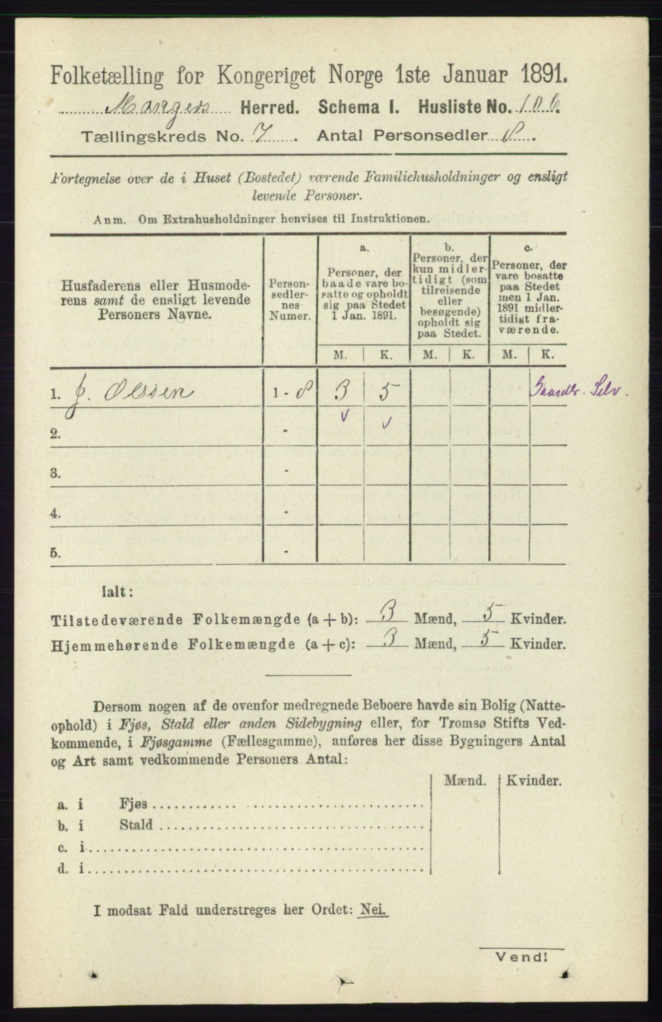 RA, 1891 census for 1261 Manger, 1891, p. 4352