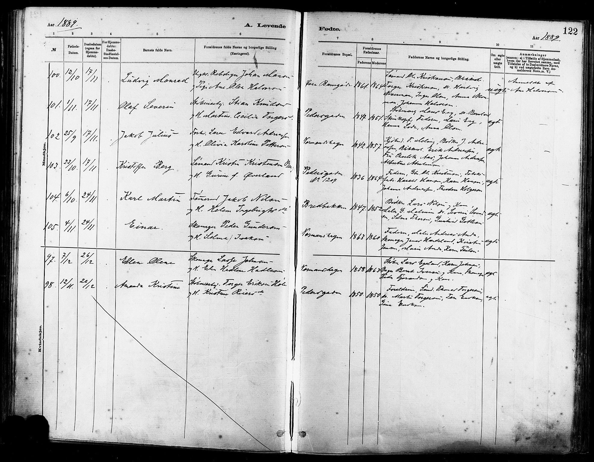 St. Johannes sokneprestkontor, AV/SAST-A-101814/001/30/30BA/L0001: Parish register (official) no. A 1, 1885-1891, p. 122