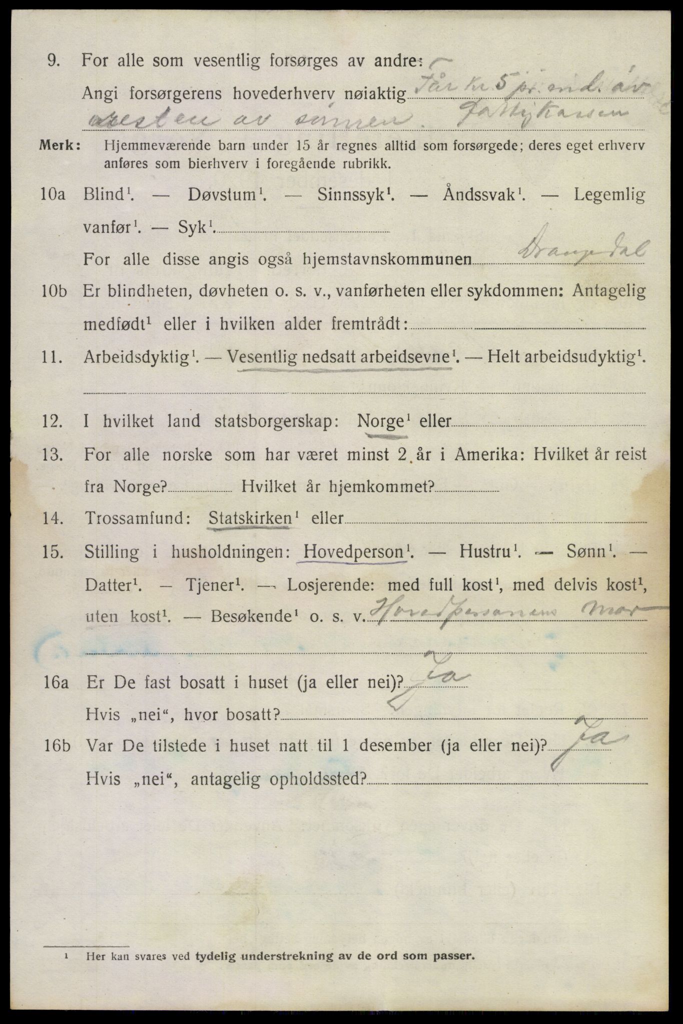 SAKO, 1920 census for Drangedal, 1920, p. 4926