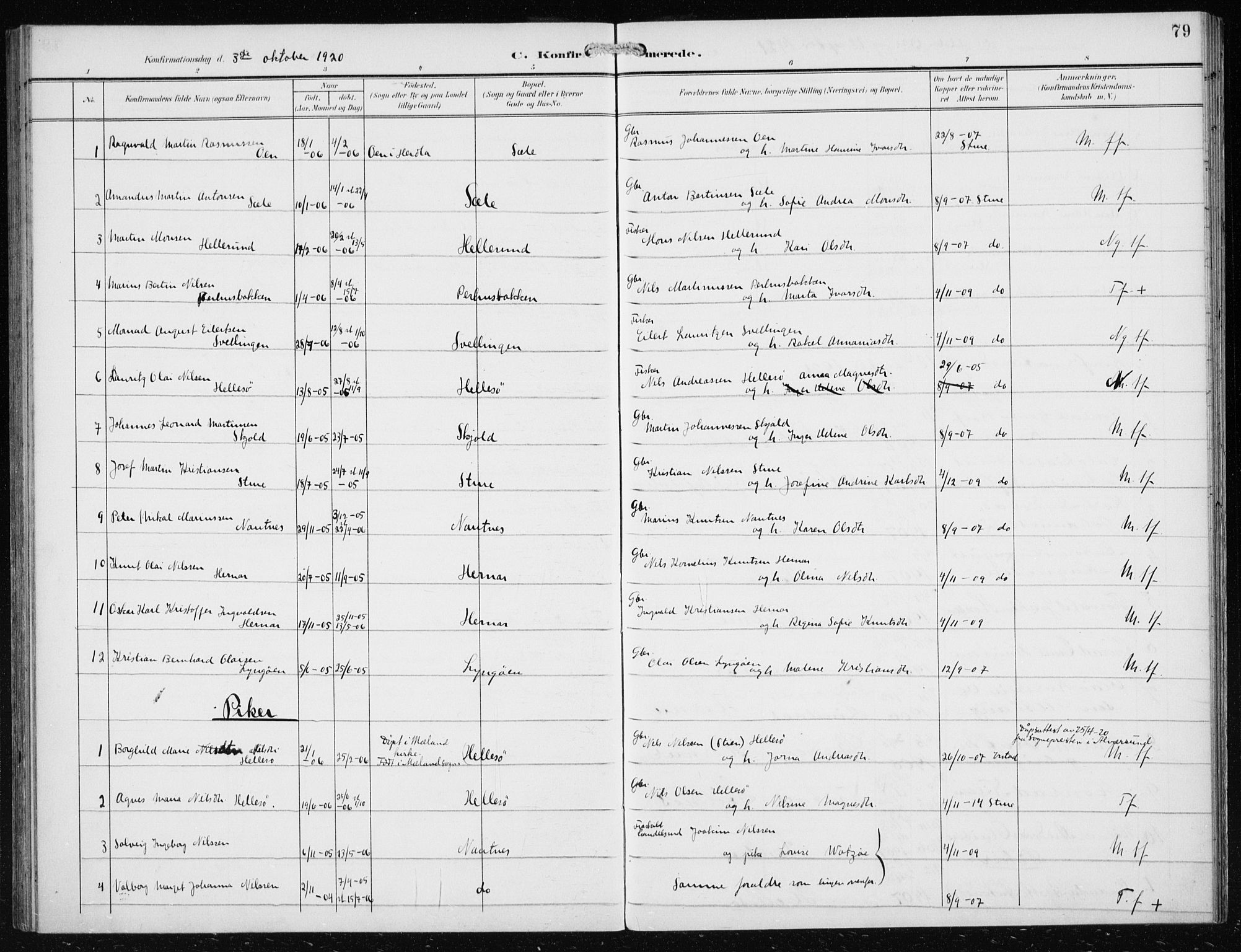 Herdla Sokneprestembete, AV/SAB-A-75701/H/Haa: Parish register (official) no. B 1, 1902-1921, p. 79