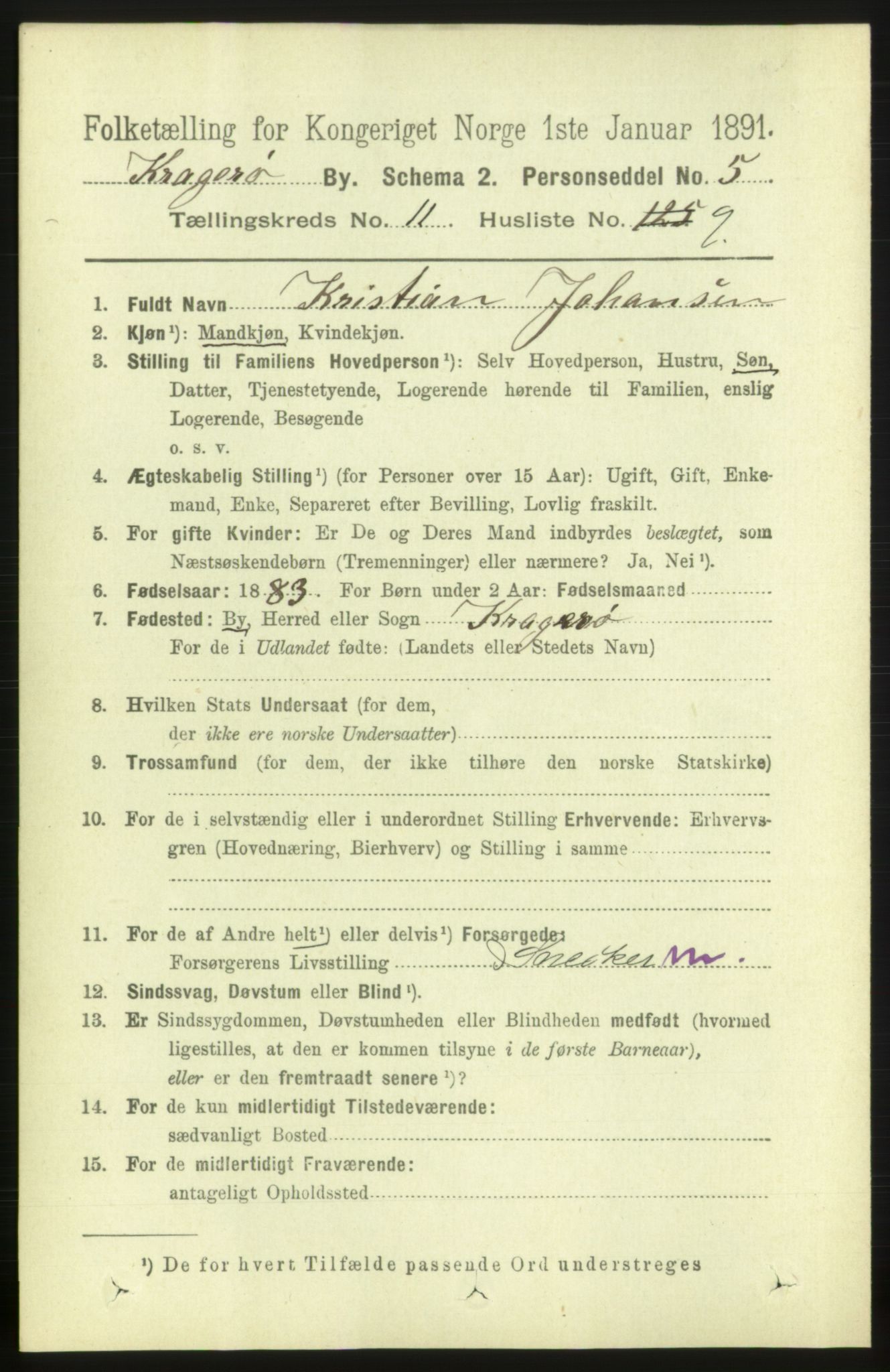 RA, 1891 census for 0801 Kragerø, 1891, p. 3912