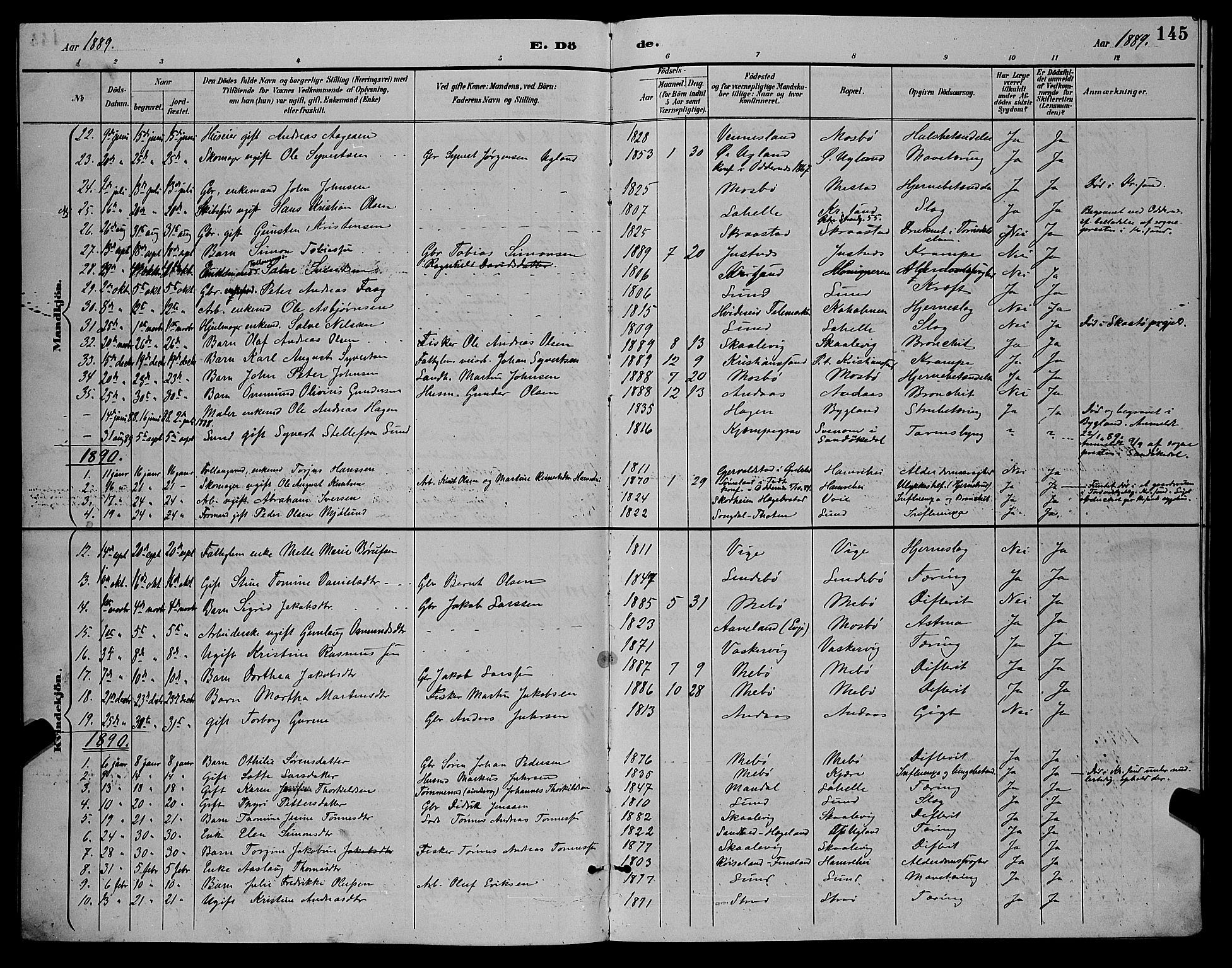 Oddernes sokneprestkontor, SAK/1111-0033/F/Fb/Fba/L0008: Parish register (copy) no. B 8, 1887-1898, p. 145