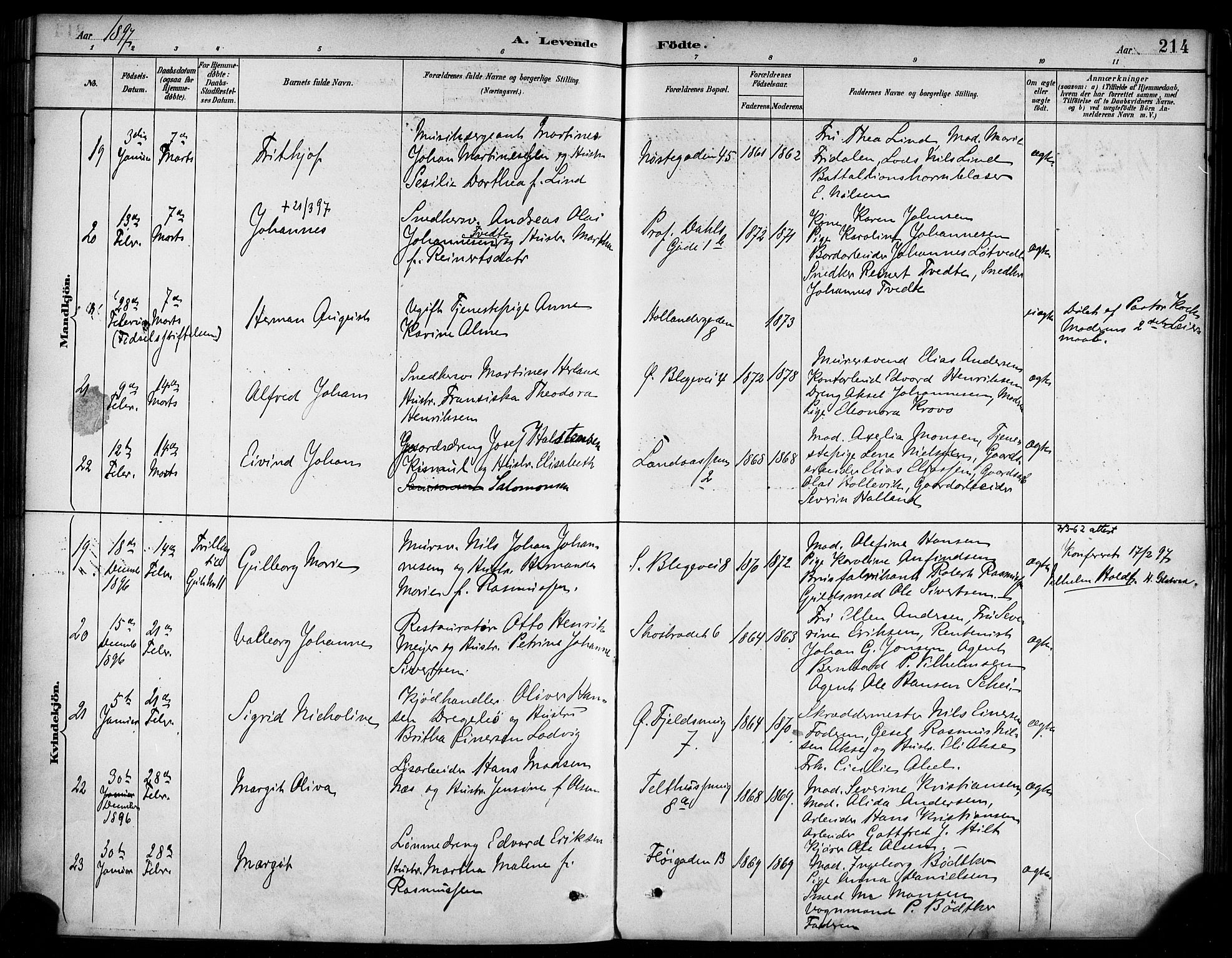 Korskirken sokneprestembete, SAB/A-76101/H/Haa/L0022: Parish register (official) no. B 8, 1889-1899, p. 214