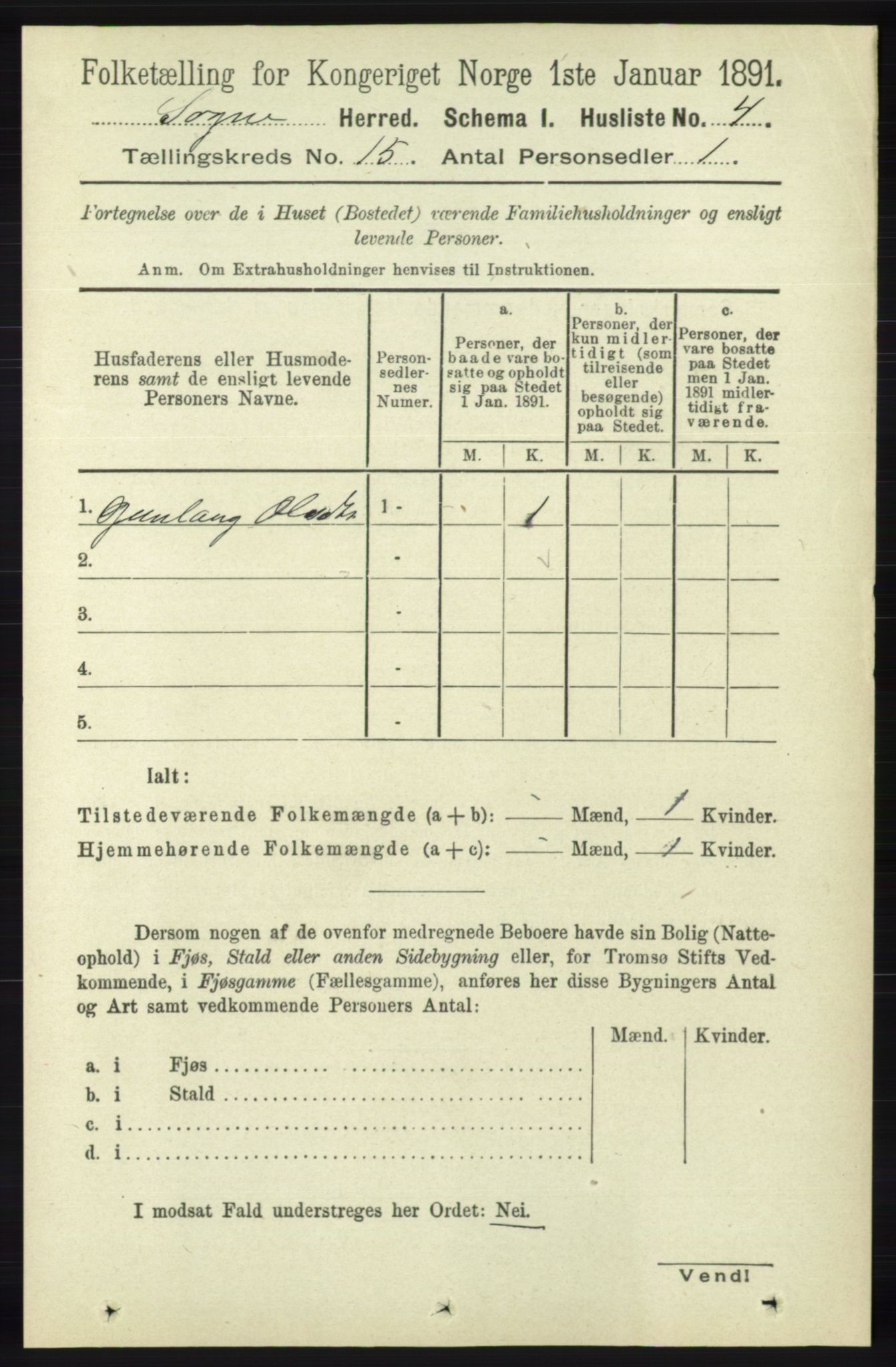 RA, 1891 census for 1018 Søgne, 1891, p. 3801