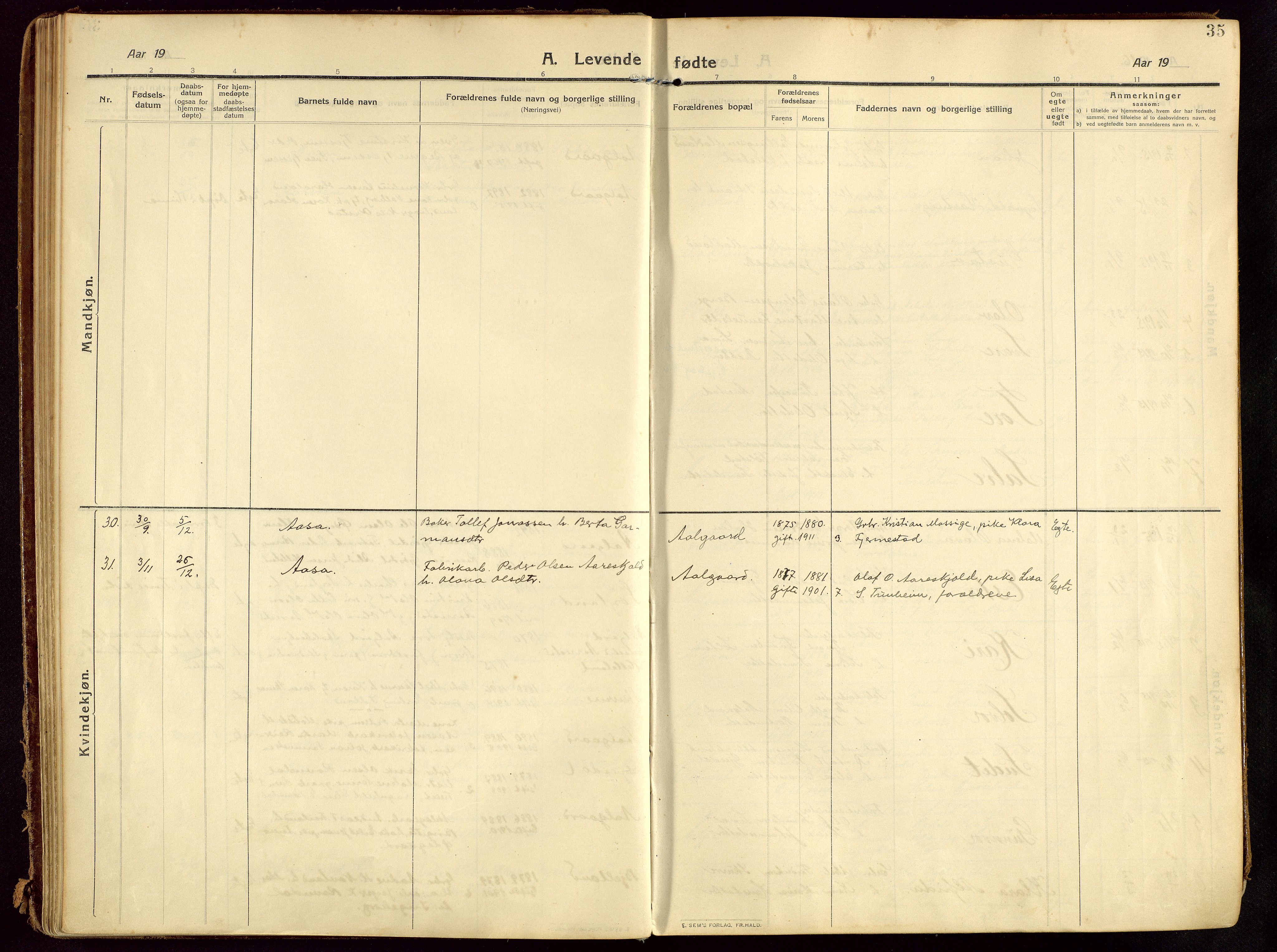 Lye sokneprestkontor, AV/SAST-A-101794/002/B/L0001: Parish register (official) no. A 13, 1910-1925, p. 35