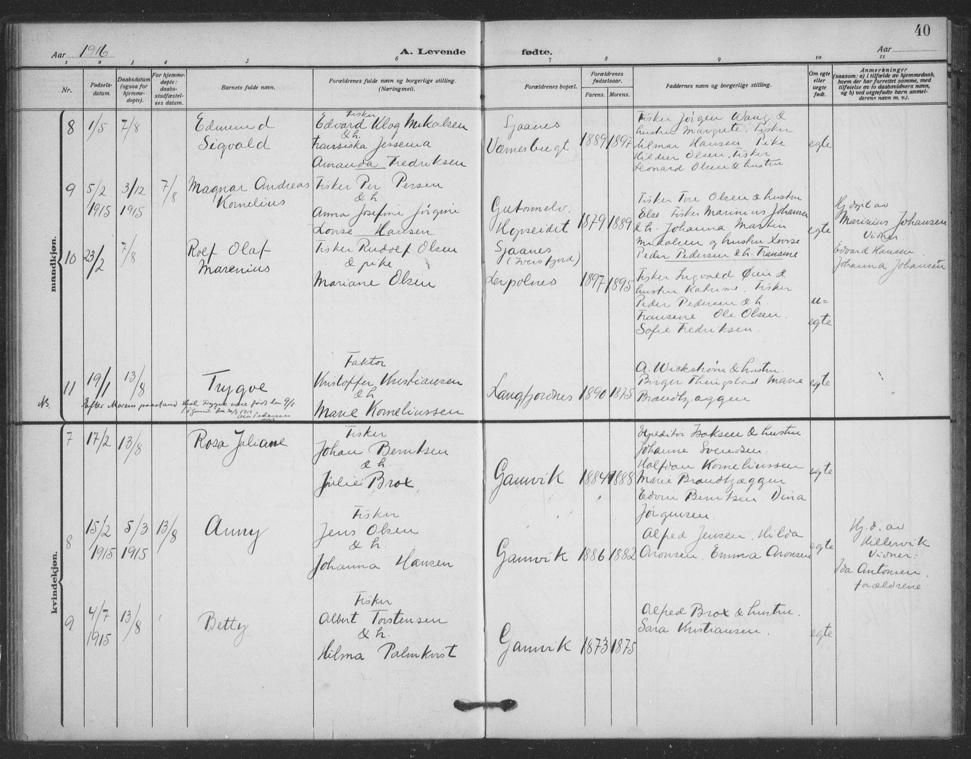 Tana sokneprestkontor, SATØ/S-1334/H/Ha/L0008kirke: Parish register (official) no. 8, 1908-1920, p. 40