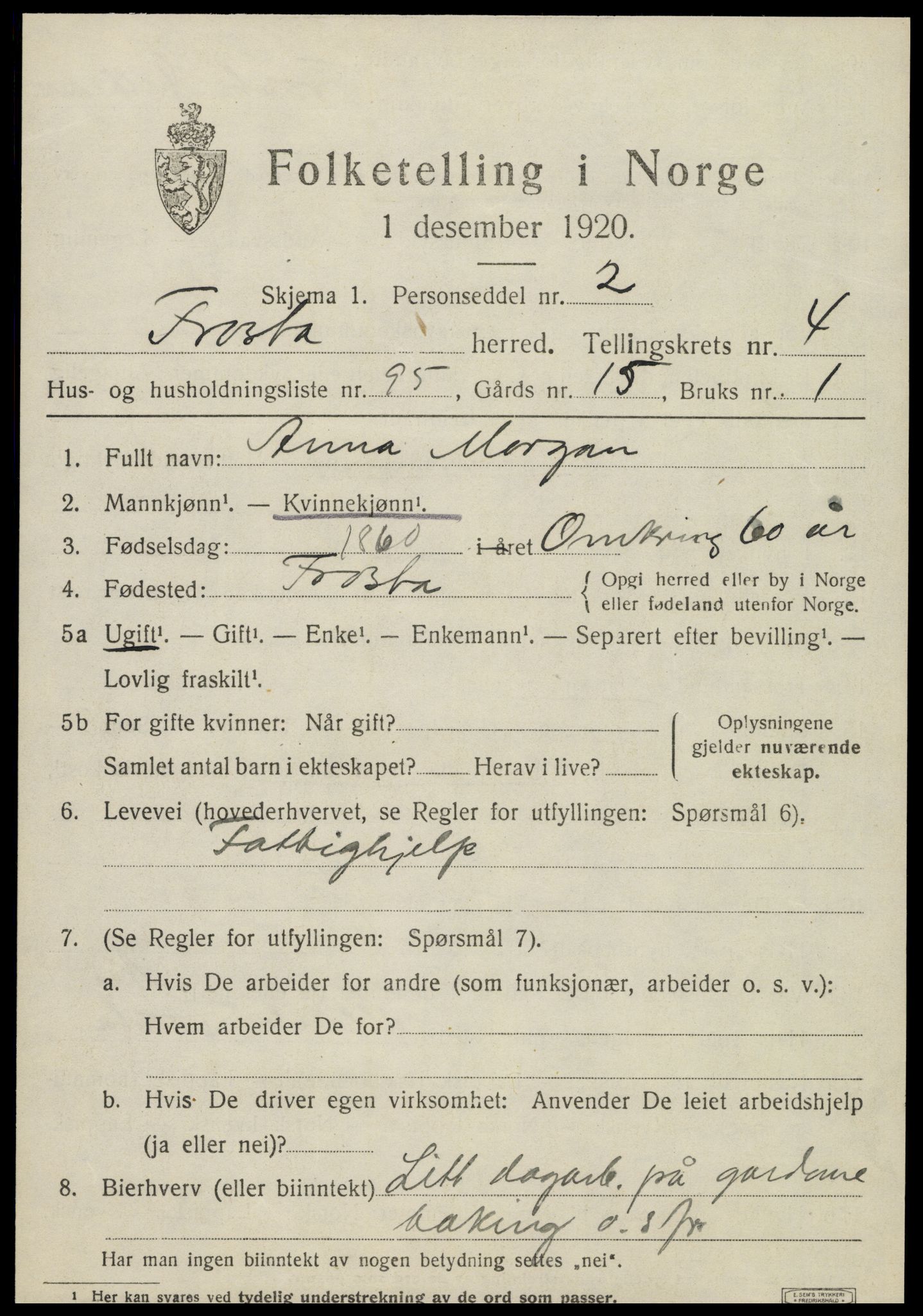 SAT, 1920 census for Frosta, 1920, p. 5834