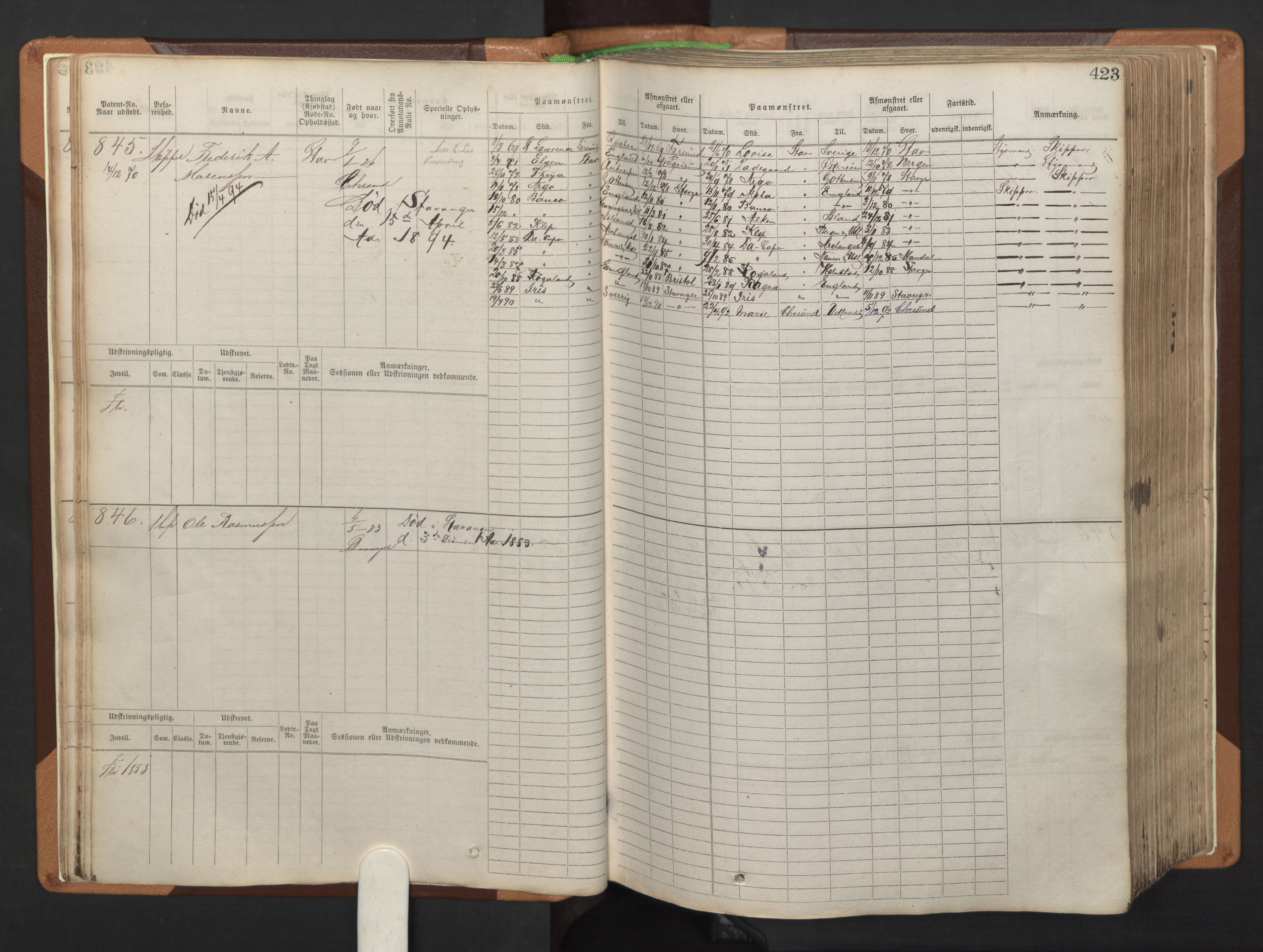 Stavanger sjømannskontor, AV/SAST-A-102006/F/Fb/Fbb/L0005: Sjøfartshovedrulle, patentnr. 793-1606 (del 2), 1869-1880, p. 29