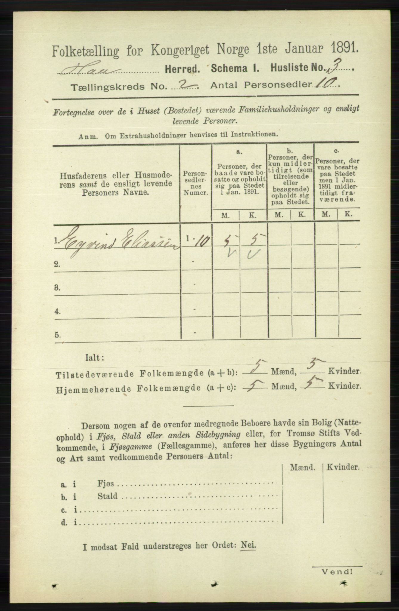 RA, 1891 census for 1119 Hå, 1891, p. 326