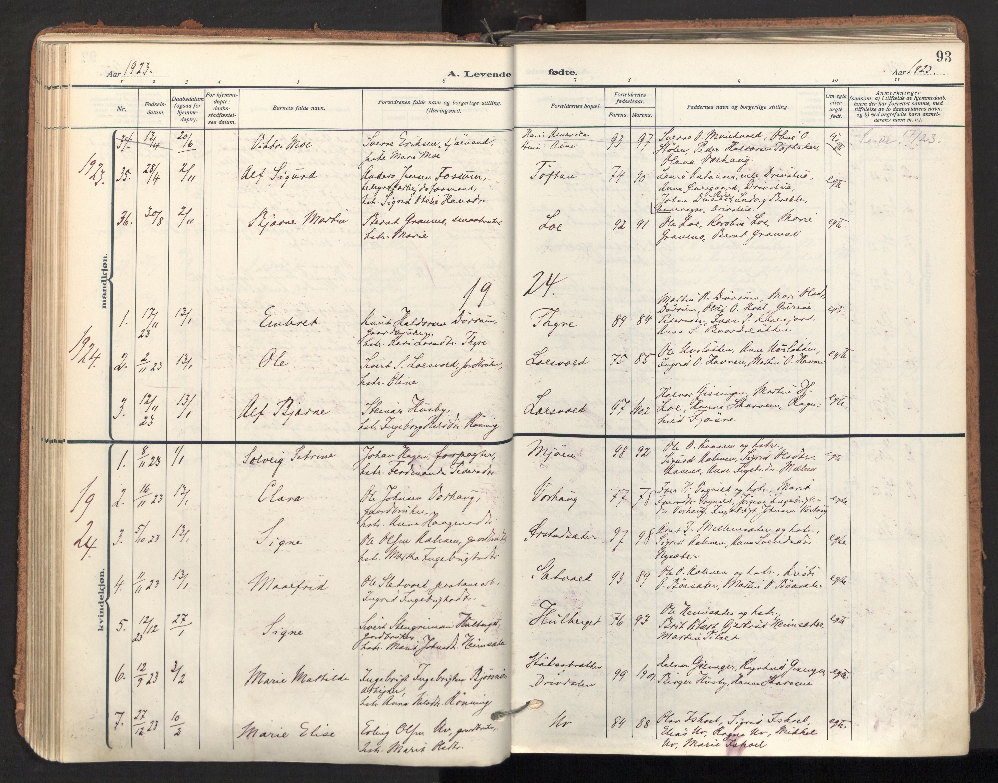 Ministerialprotokoller, klokkerbøker og fødselsregistre - Sør-Trøndelag, SAT/A-1456/678/L0909: Parish register (official) no. 678A17, 1912-1930, p. 93