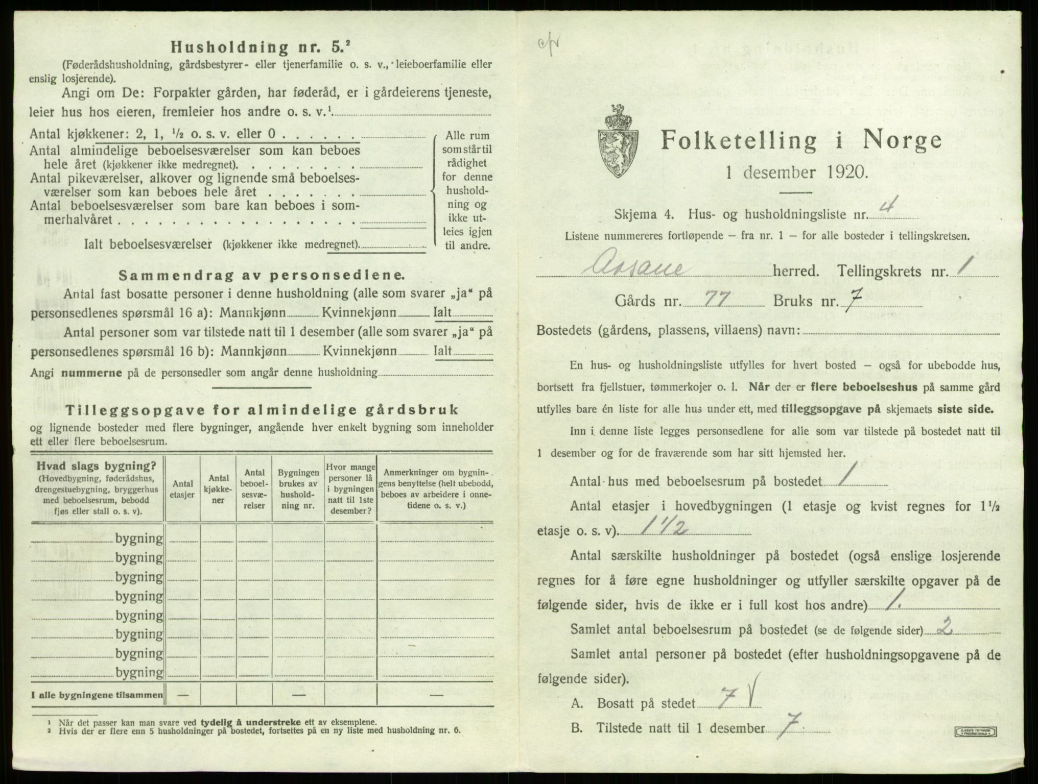 SAB, 1920 census for Åsane, 1920, p. 35