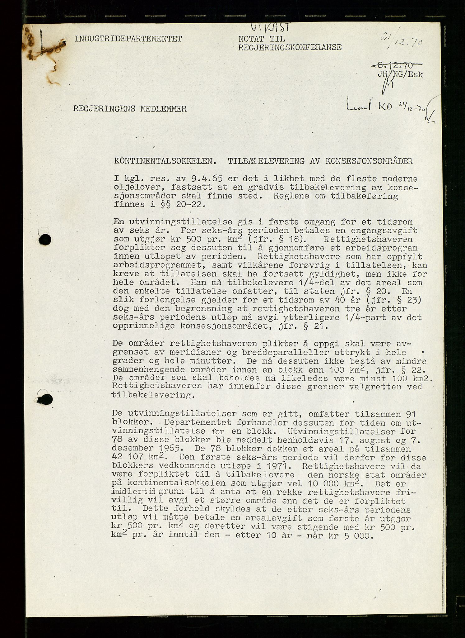 Industridepartementet, Oljekontoret, AV/SAST-A-101348/Dc/L0003: Ekofisk prosjekt, utbygging av Ekofiskfeltet, diverse, 1970-1972