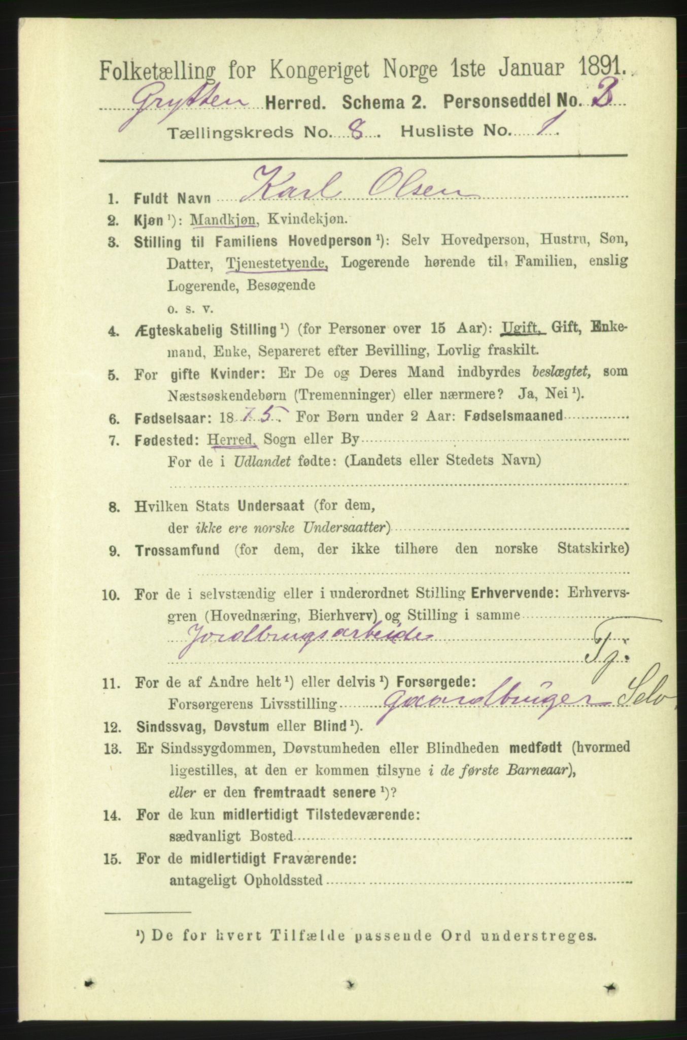 RA, 1891 census for 1539 Grytten, 1891, p. 3167