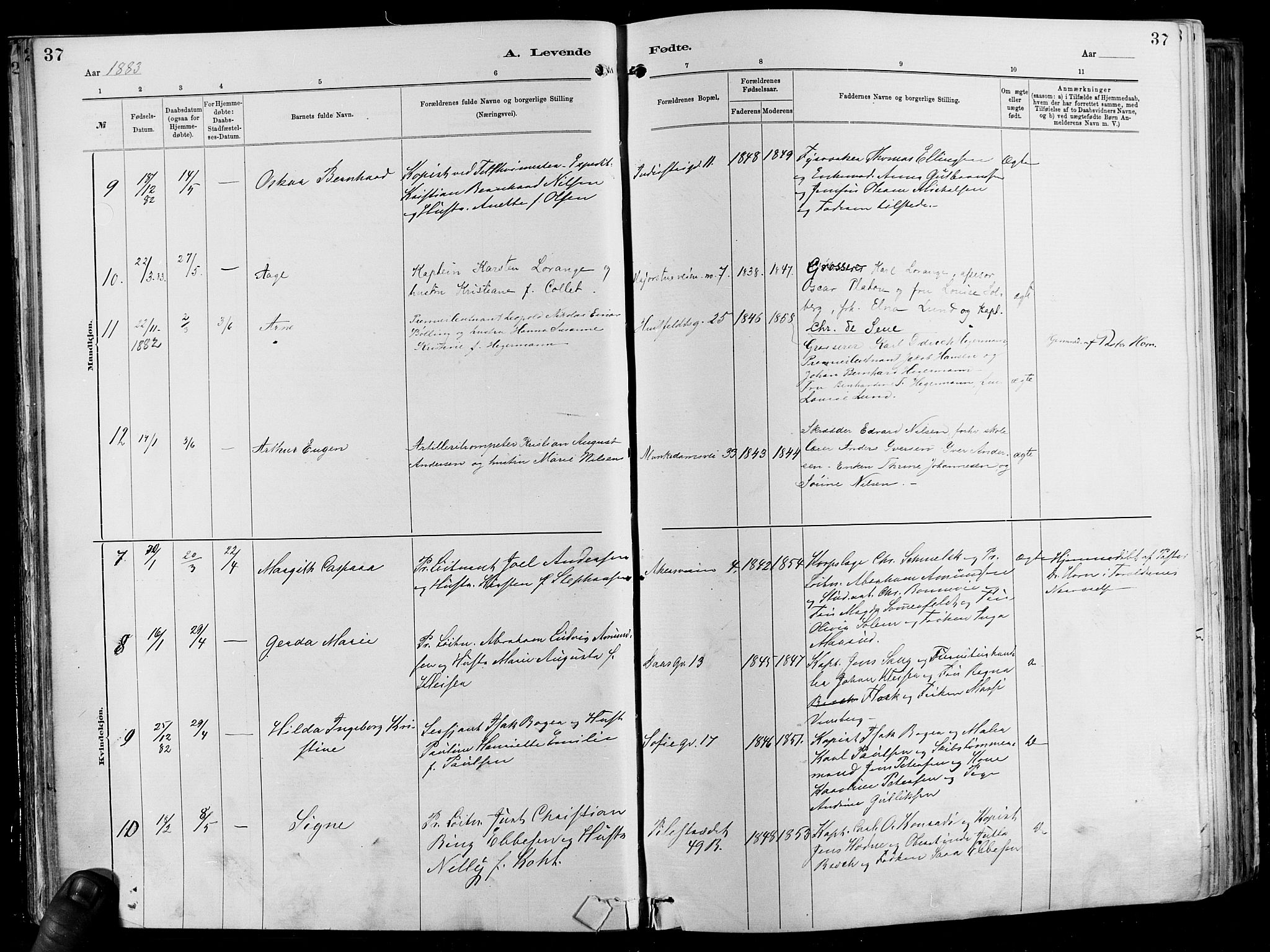 Garnisonsmenigheten Kirkebøker, AV/SAO-A-10846/F/Fa/L0012: Parish register (official) no. 12, 1880-1893, p. 37