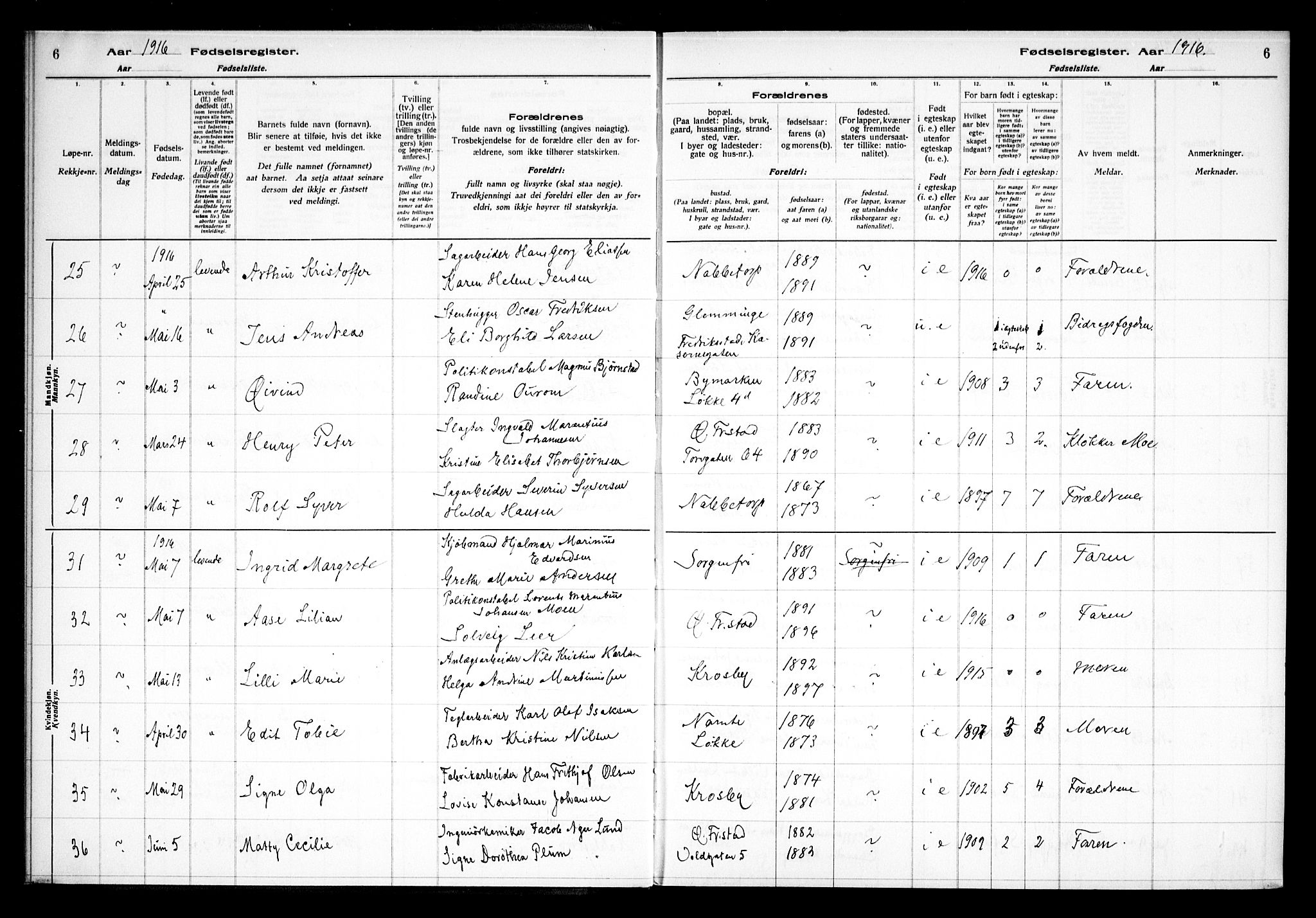 Østre Fredrikstad prestekontor Kirkebøker, AV/SAO-A-10907/J/Ja/L0001: Birth register no. 1, 1916-1936, p. 6