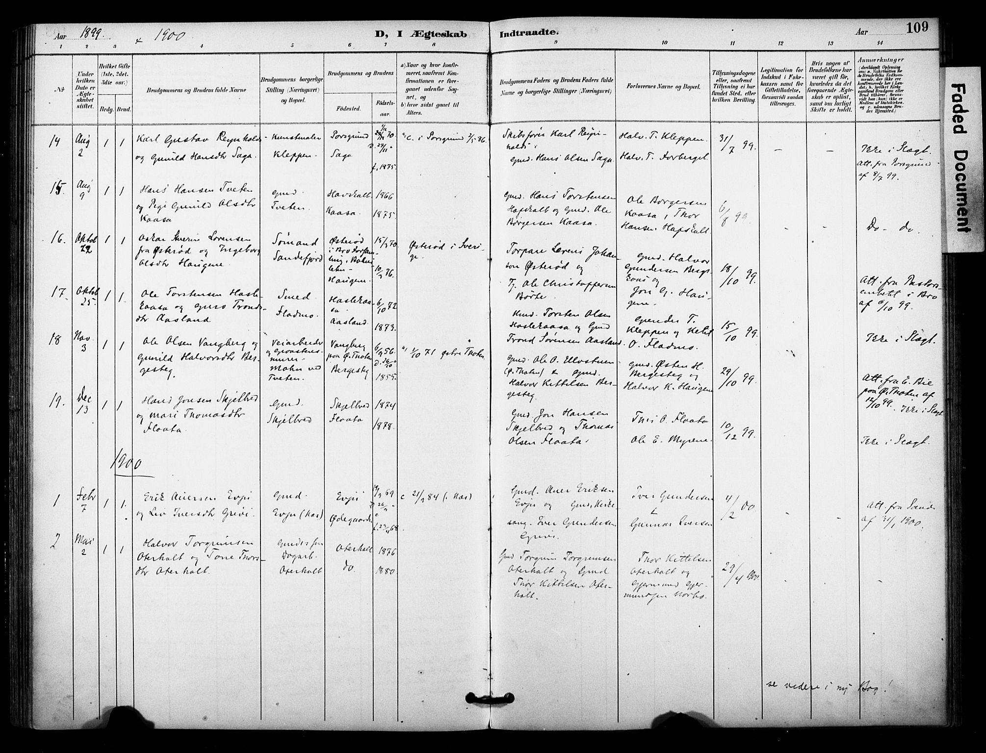 Bø kirkebøker, SAKO/A-257/F/Fa/L0011: Parish register (official) no. 11, 1892-1900, p. 109