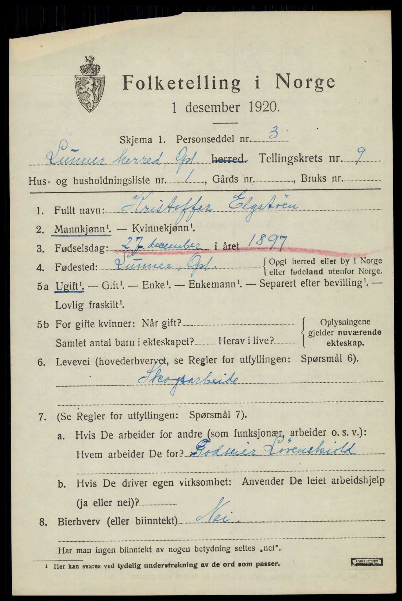 SAH, 1920 census for Lunner, 1920, p. 10345