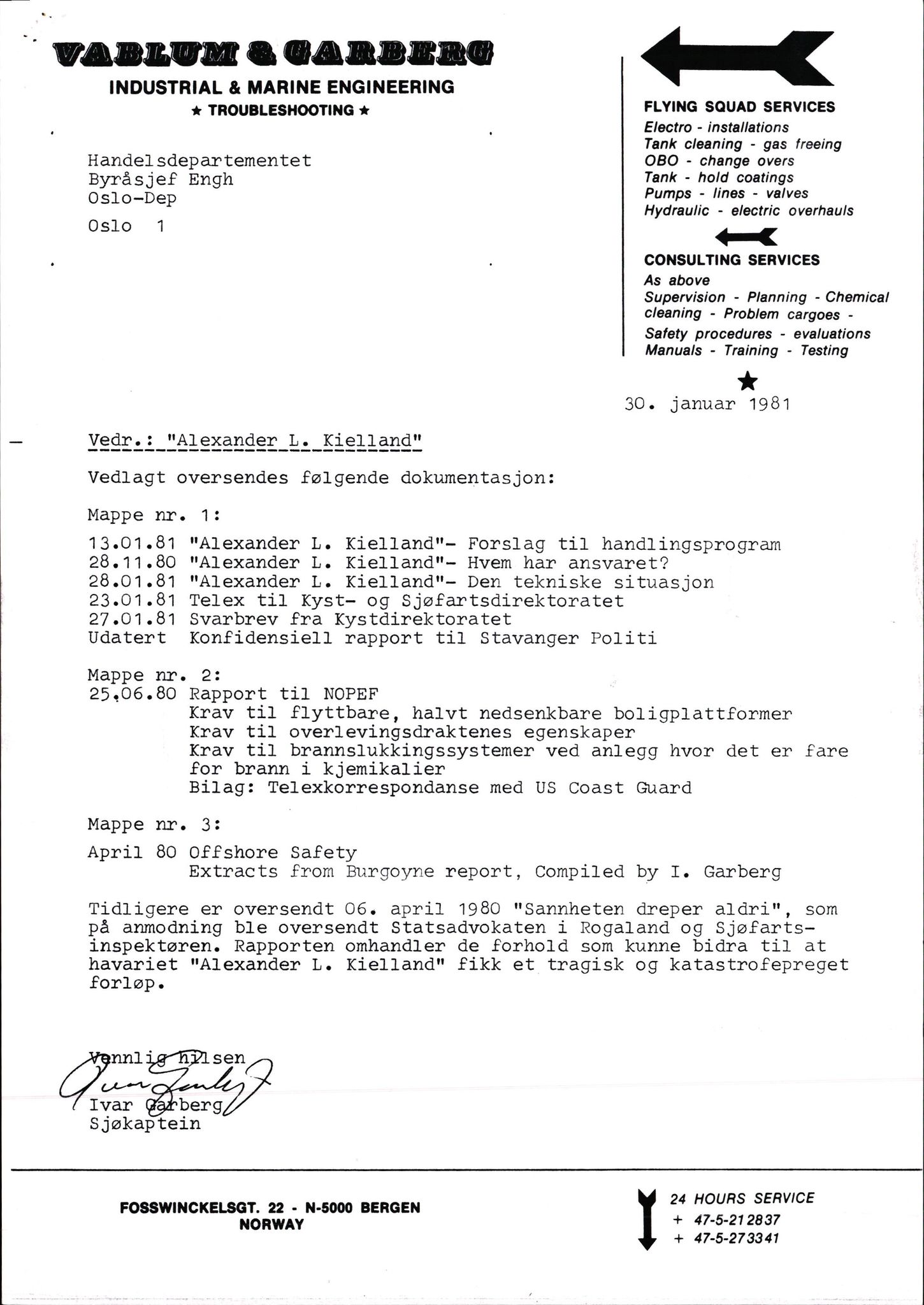 Pa 1660 - Kielland- fondet, AV/SAST-A-102242/X/Xa/L0001: Rapport til overlevende og etterlatte/ Kielland Bulletin, 1980-1998