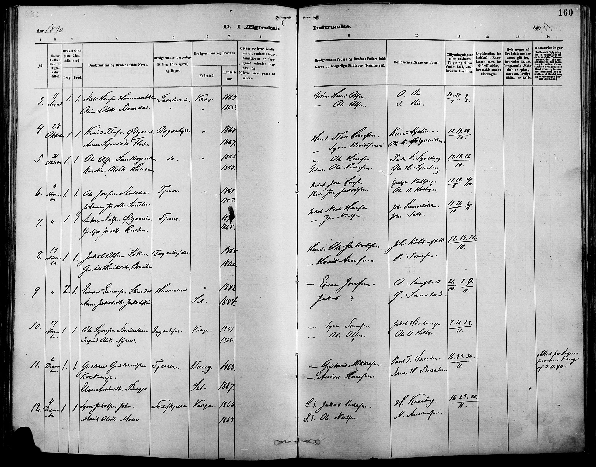 Vågå prestekontor, AV/SAH-PREST-076/H/Ha/Haa/L0009: Parish register (official) no. 9, 1886-1904, p. 160