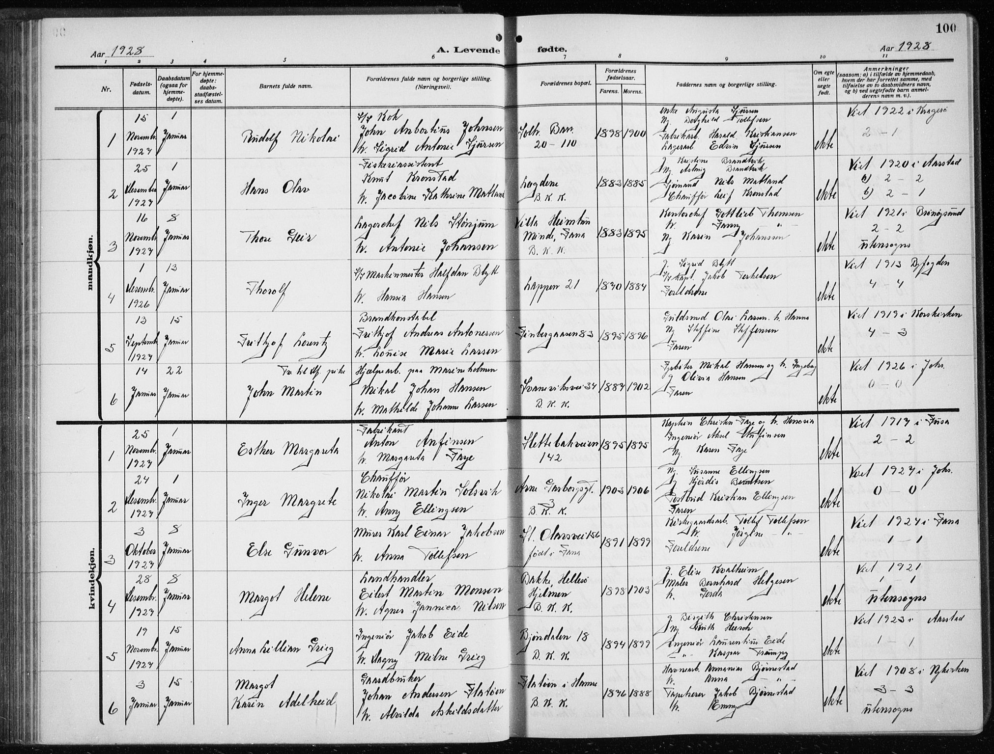 Årstad Sokneprestembete, AV/SAB-A-79301/H/Hab/L0005: Parish register (copy) no. A 5, 1924-1934, p. 100