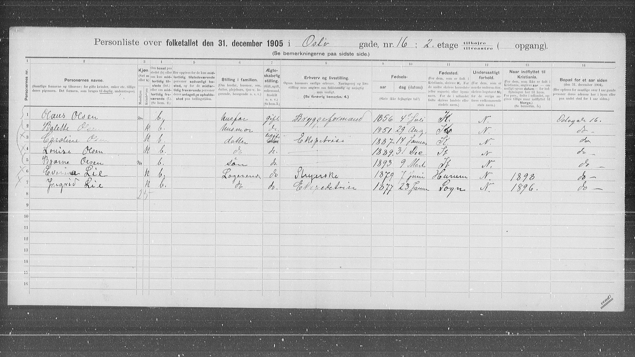OBA, Municipal Census 1905 for Kristiania, 1905, p. 40571