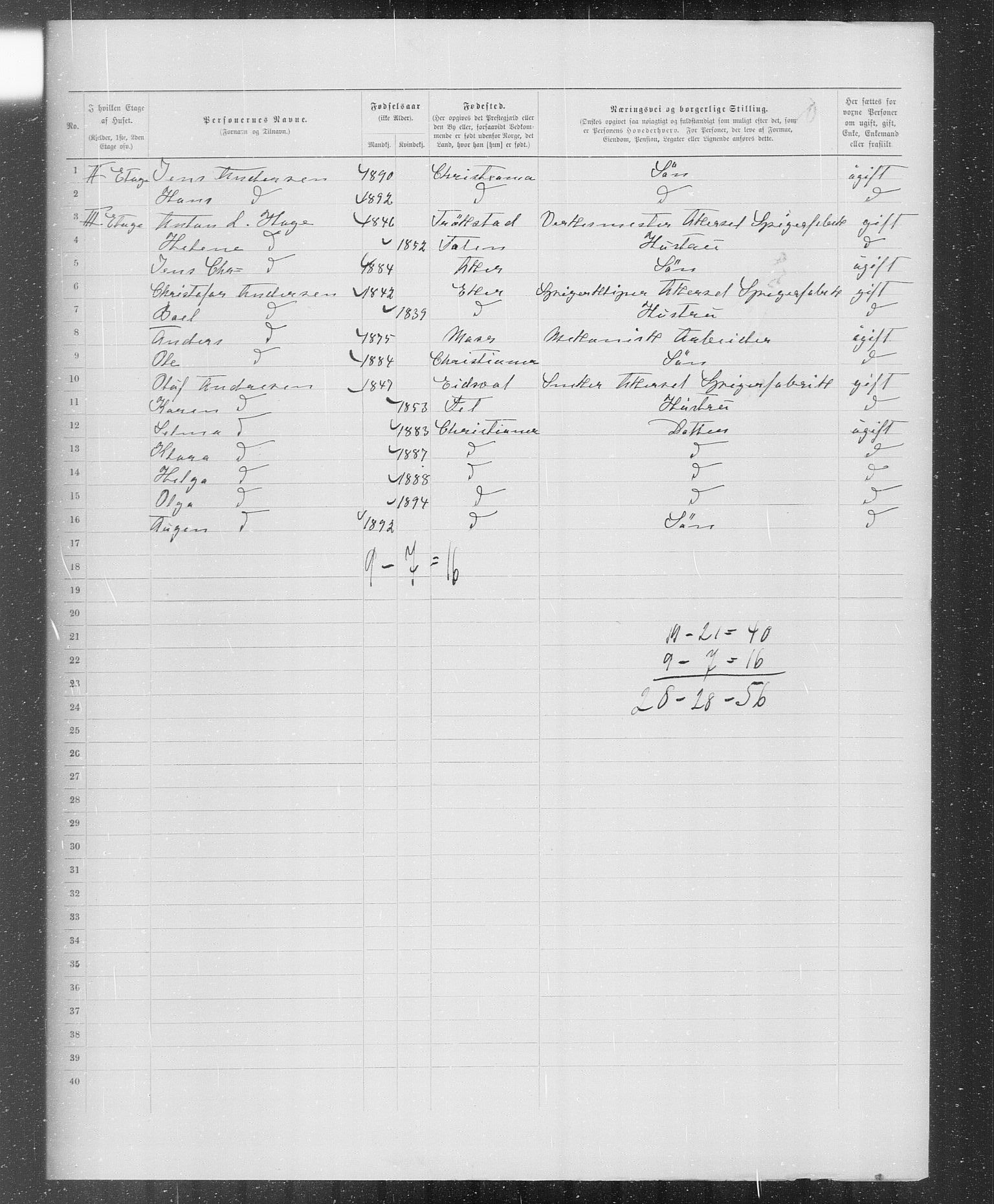 OBA, Municipal Census 1899 for Kristiania, 1899, p. 1663