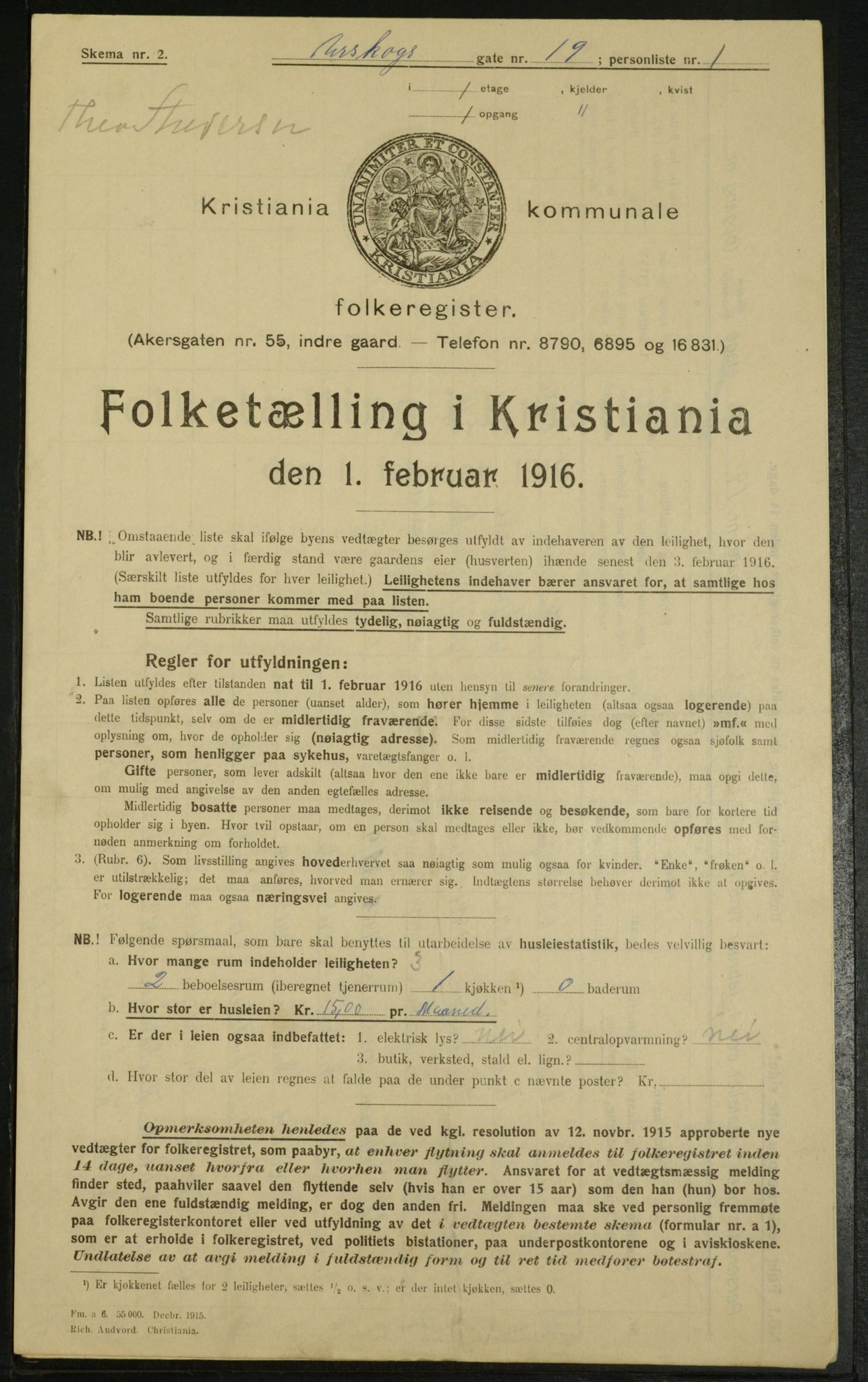 OBA, Municipal Census 1916 for Kristiania, 1916, p. 2714