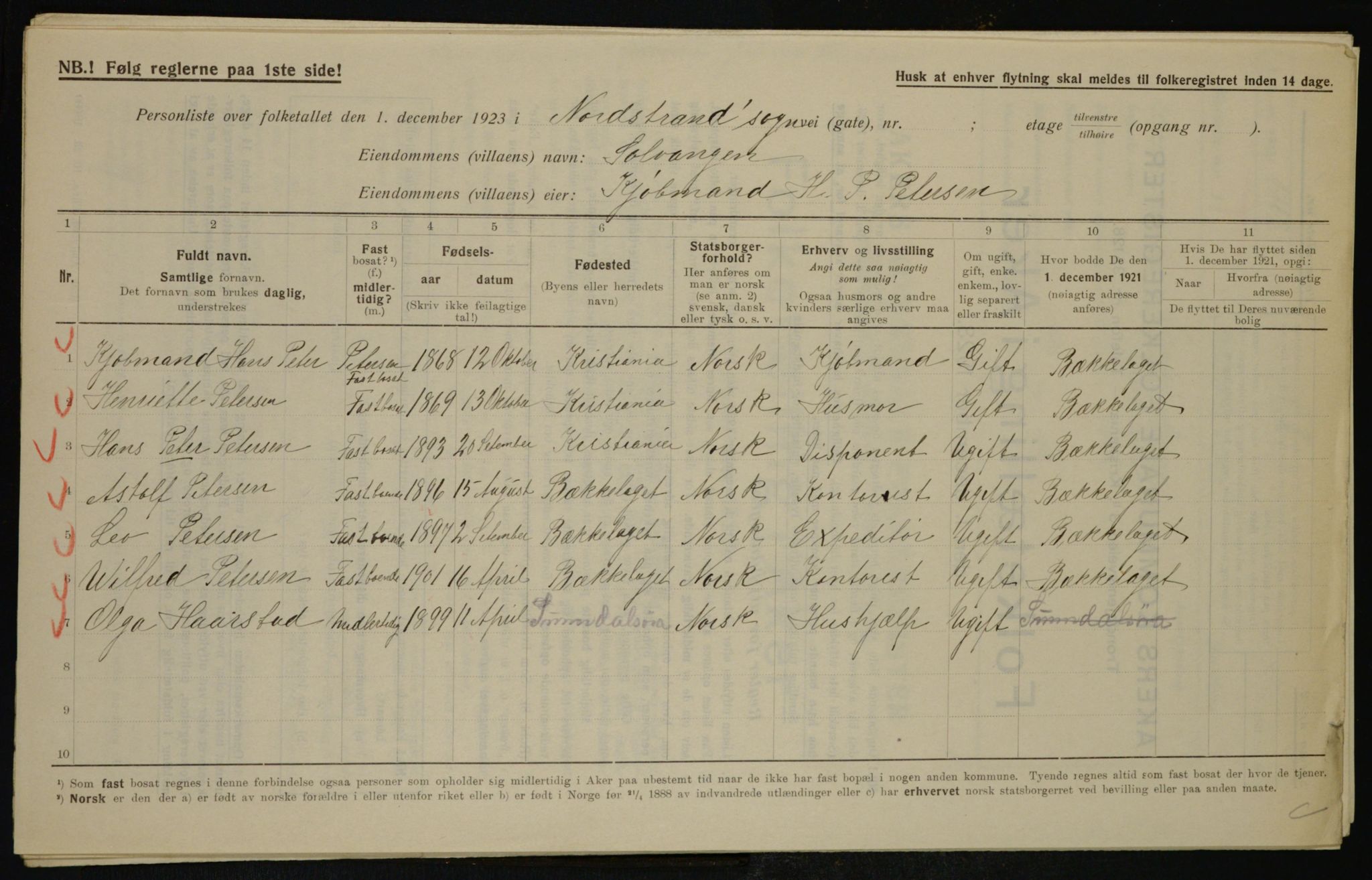 , Municipal Census 1923 for Aker, 1923, p. 43423