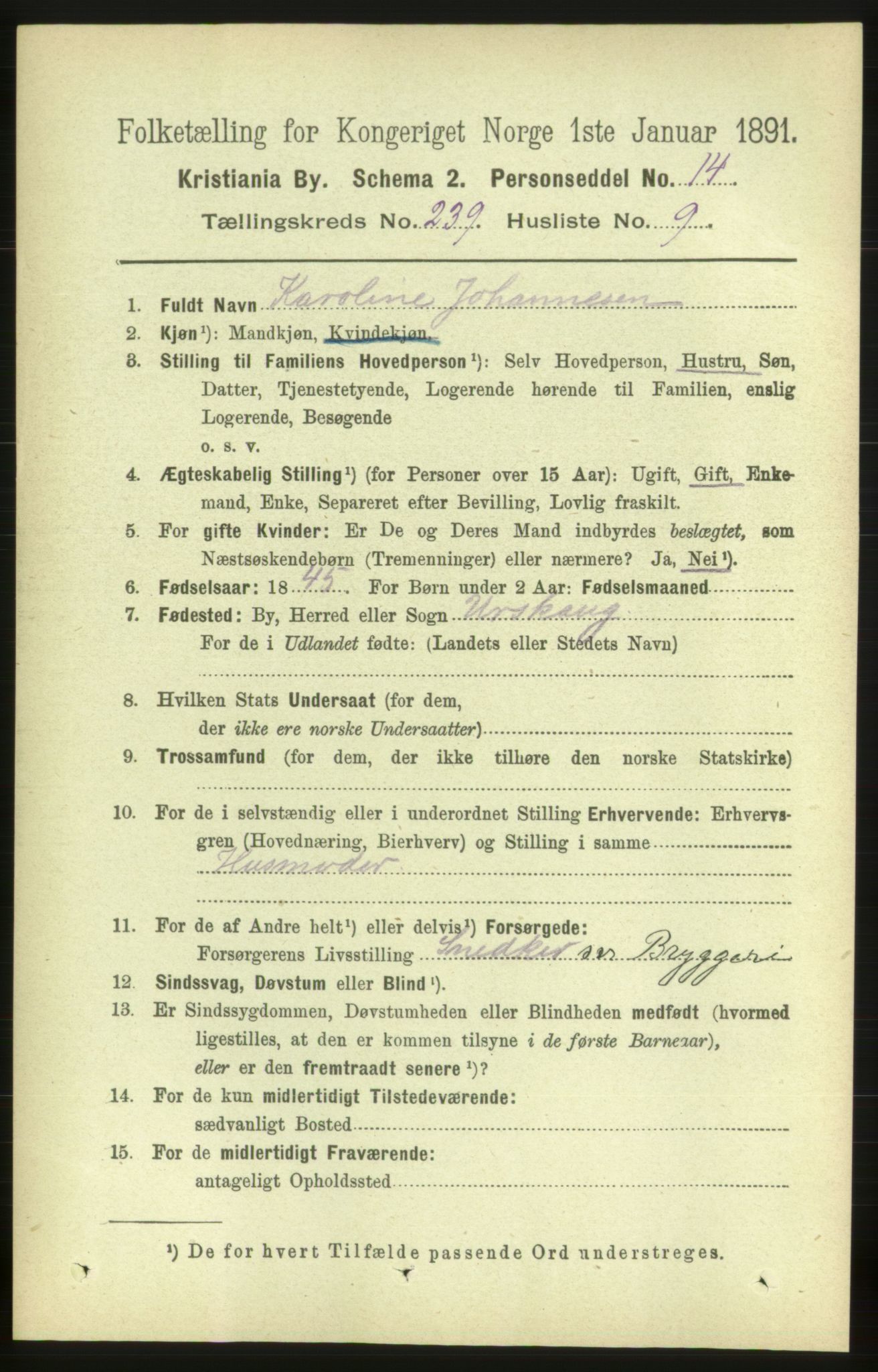 RA, 1891 census for 0301 Kristiania, 1891, p. 145461