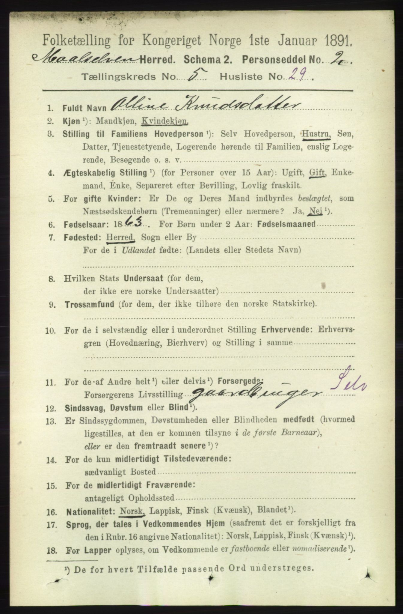 RA, 1891 census for 1924 Målselv, 1891, p. 1811