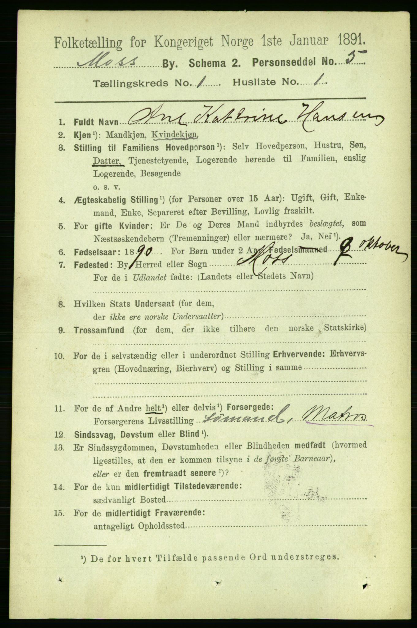 RA, 1891 census for 0104 Moss, 1891, p. 1401