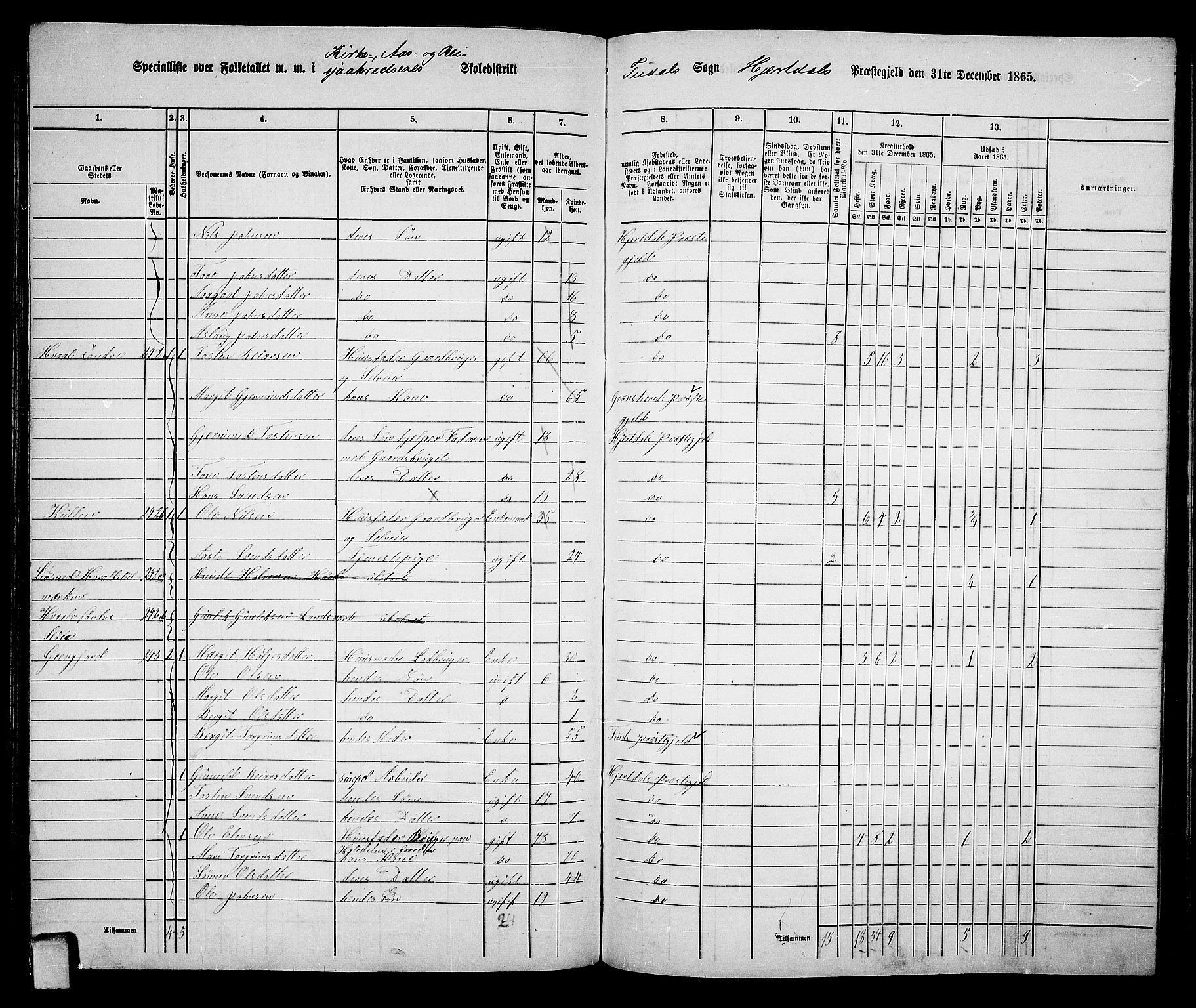 RA, 1865 census for Hjartdal, 1865, p. 121