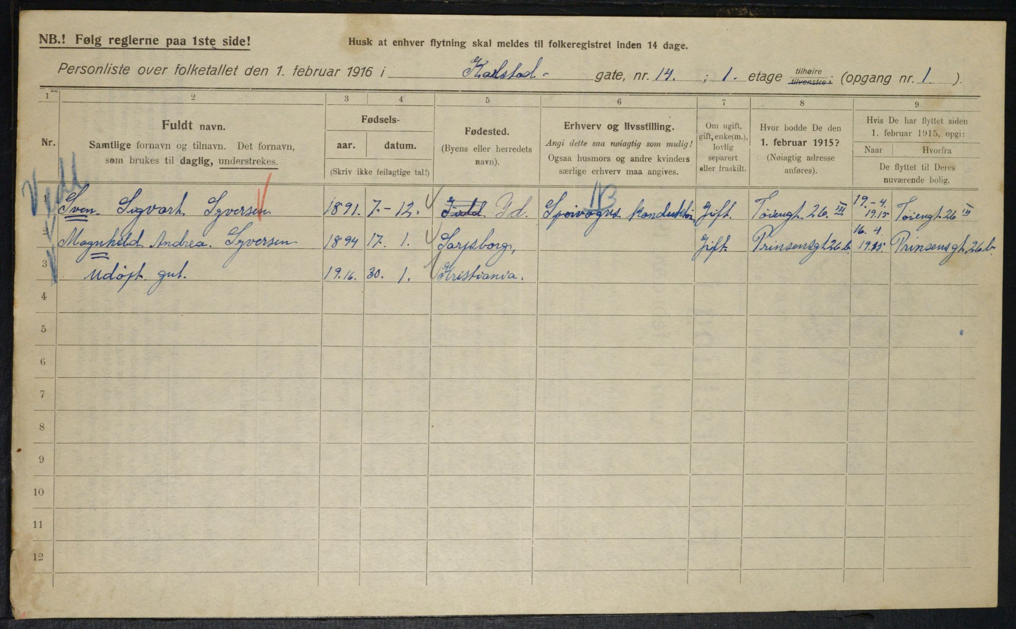 OBA, Municipal Census 1916 for Kristiania, 1916, p. 50225