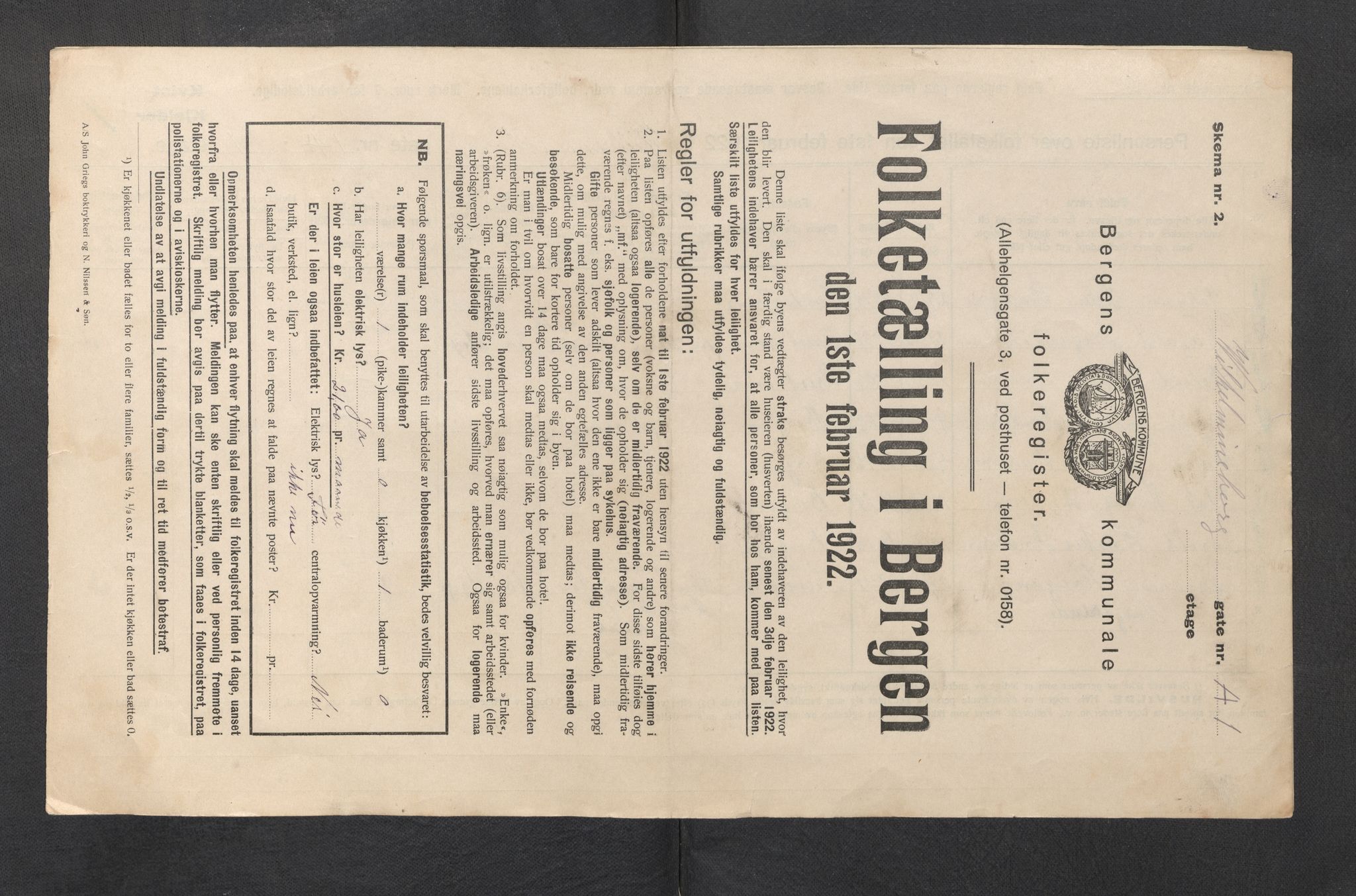 SAB, Municipal Census 1922 for Bergen, 1922, p. 47805