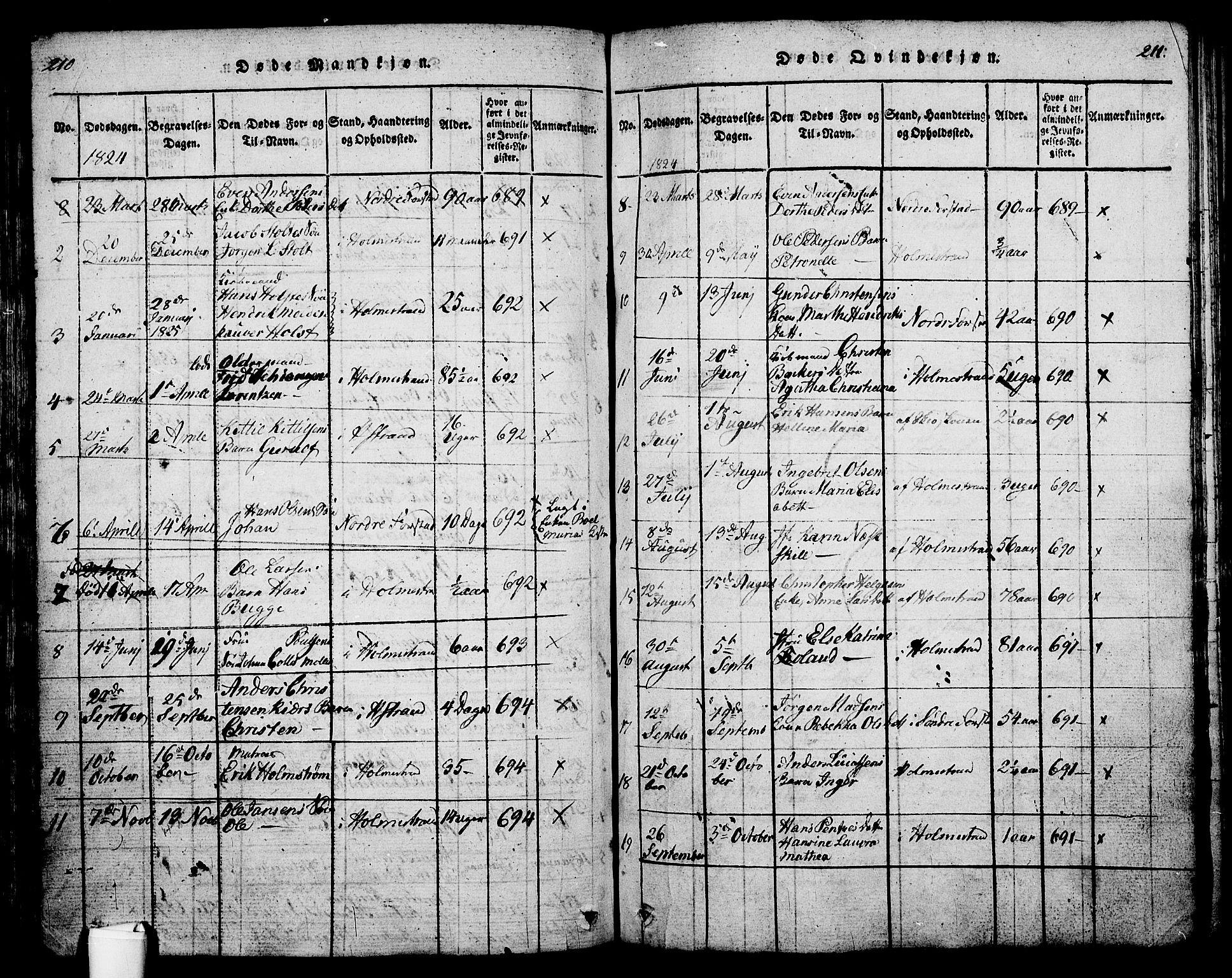 Holmestrand kirkebøker, SAKO/A-346/G/Ga/L0001: Parish register (copy) no. 1, 1814-1848, p. 210-211