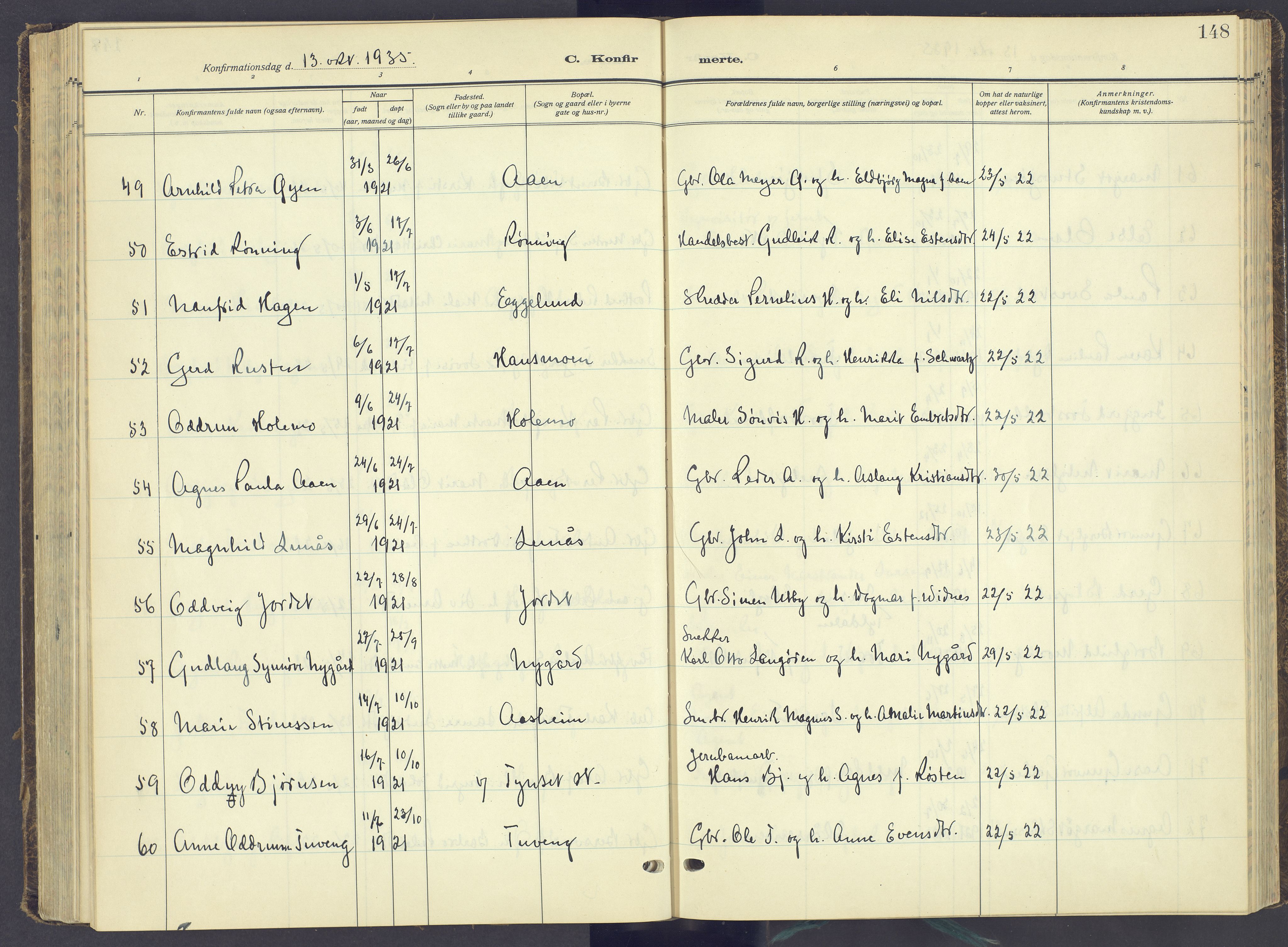 Tynset prestekontor, AV/SAH-PREST-058/H/Ha/Haa/L0027: Parish register (official) no. 27, 1930-1944, p. 148