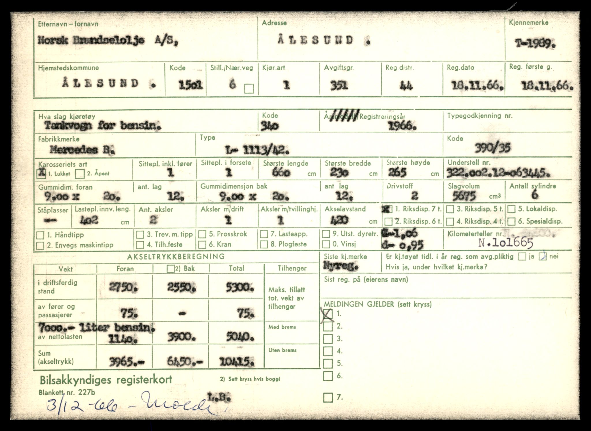 Møre og Romsdal vegkontor - Ålesund trafikkstasjon, SAT/A-4099/F/Fe/L0017: Registreringskort for kjøretøy T 1985 - T 10090, 1927-1998, p. 189