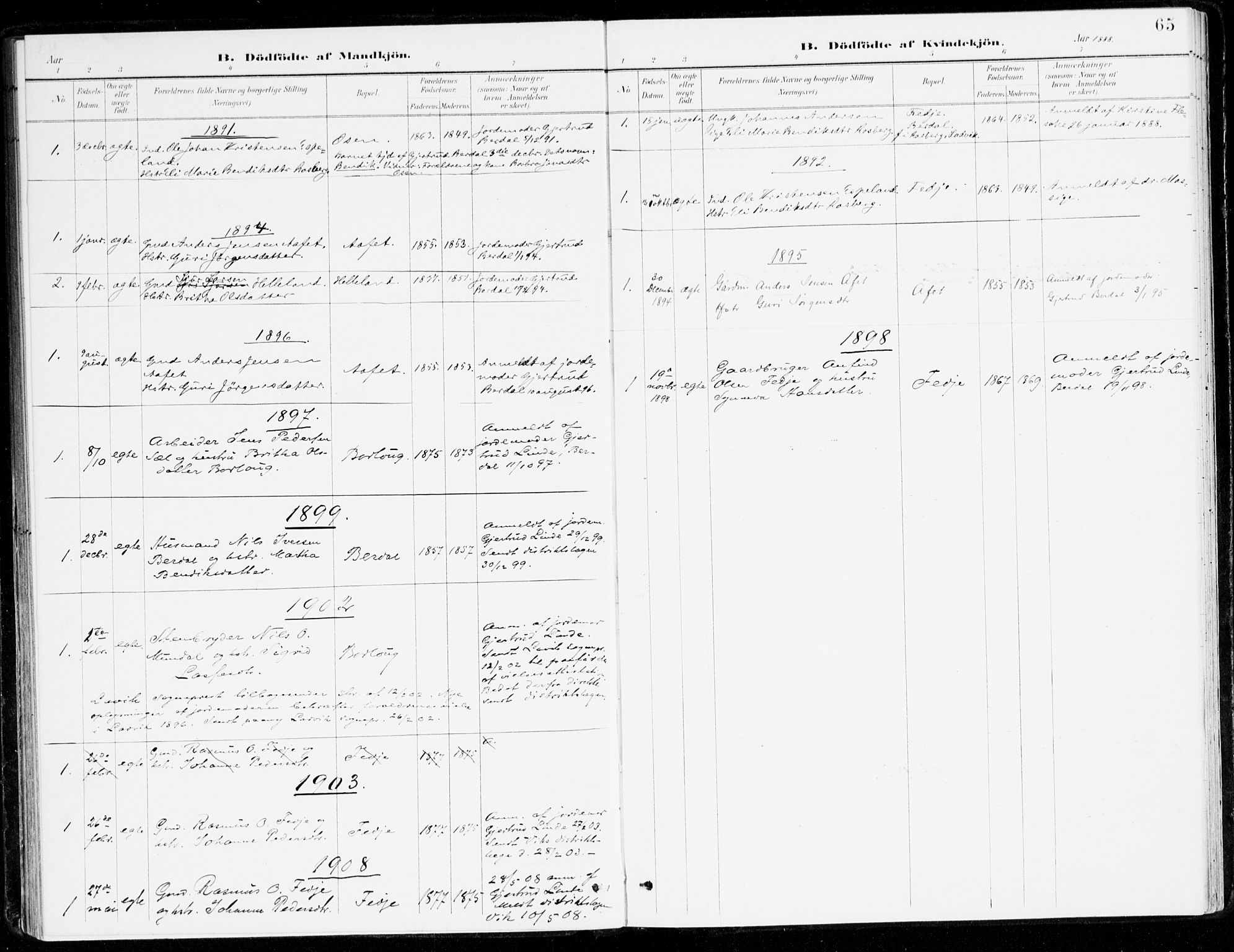 Leikanger sokneprestembete, AV/SAB-A-81001/H/Haa/Haad/L0001: Parish register (official) no. D 1, 1887-1922, p. 65