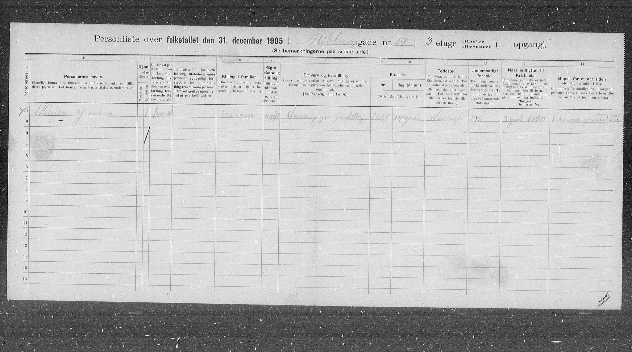 OBA, Municipal Census 1905 for Kristiania, 1905, p. 43718