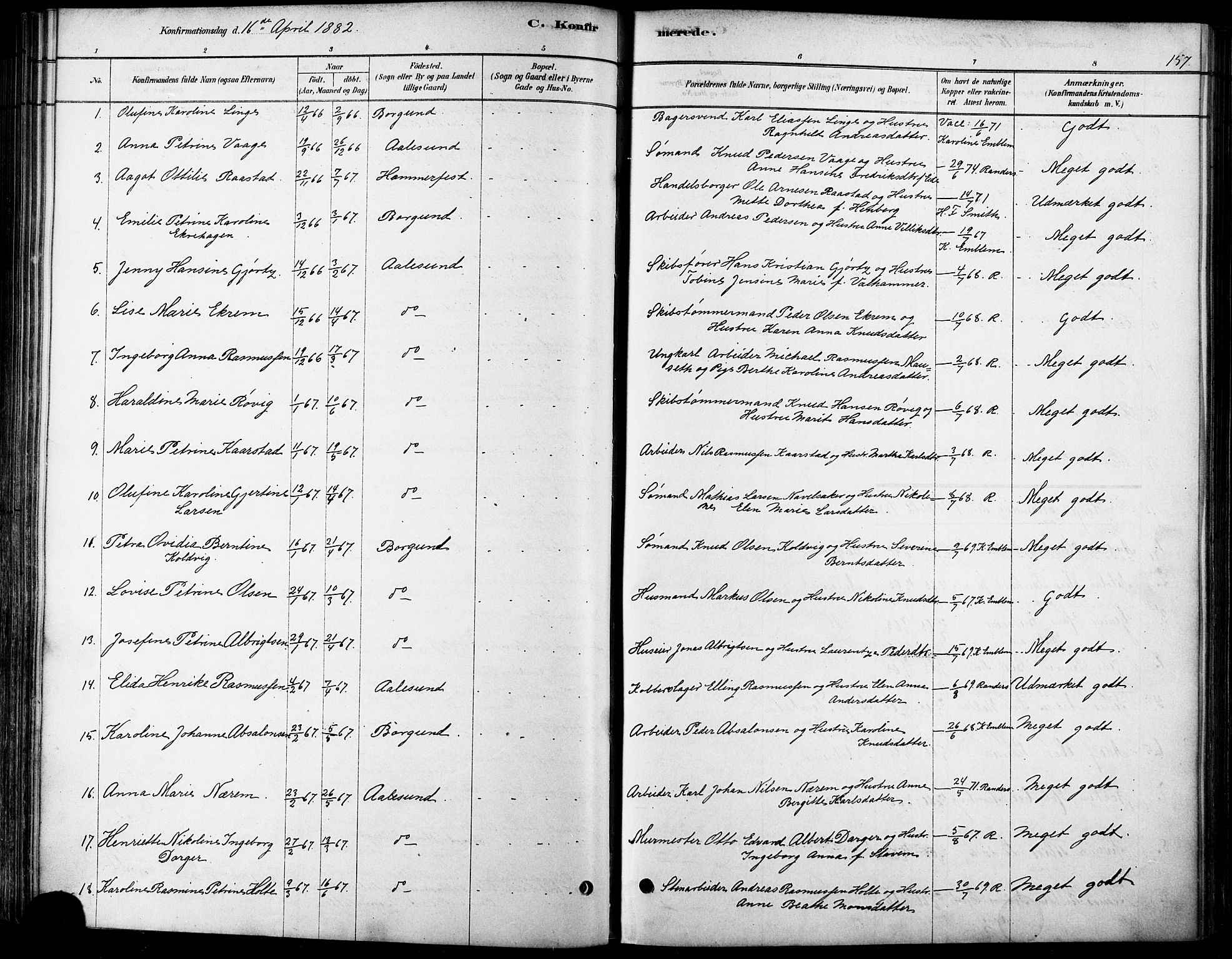 Ministerialprotokoller, klokkerbøker og fødselsregistre - Møre og Romsdal, AV/SAT-A-1454/529/L0454: Parish register (official) no. 529A04, 1878-1885, p. 157