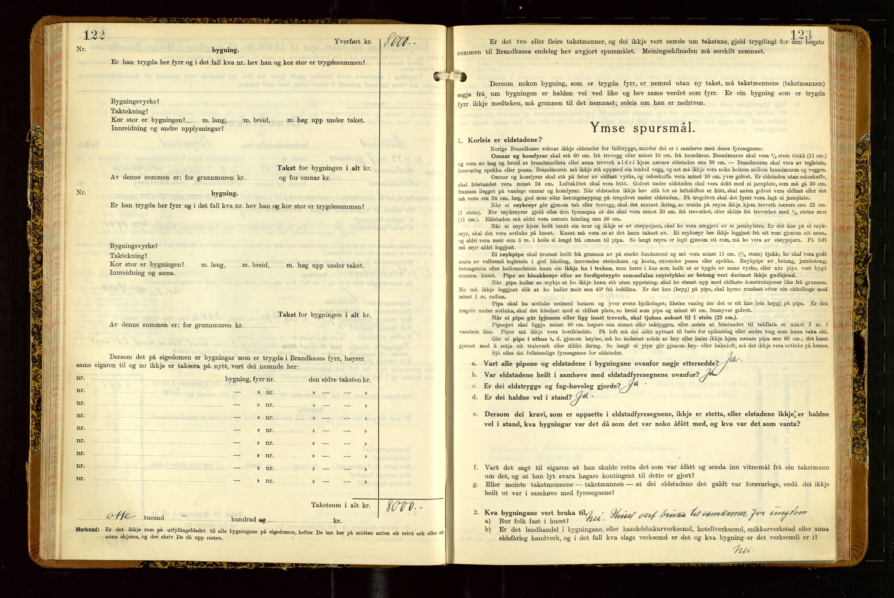 Helleland lensmannskontor, SAST/A-100209/Gob/L0004: "Brandtakstbok", 1939-1949, p. 122-123