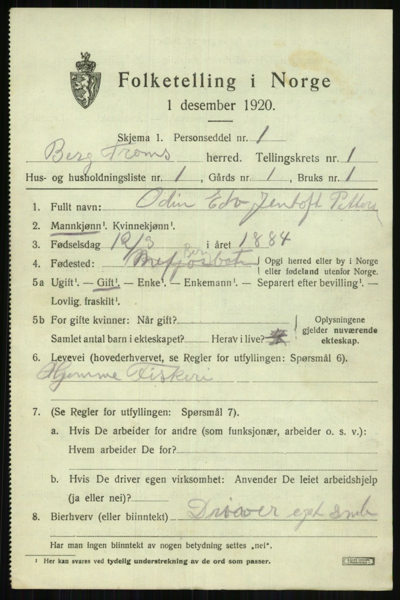 SATØ, 1920 census for Berg, 1920, p. 464