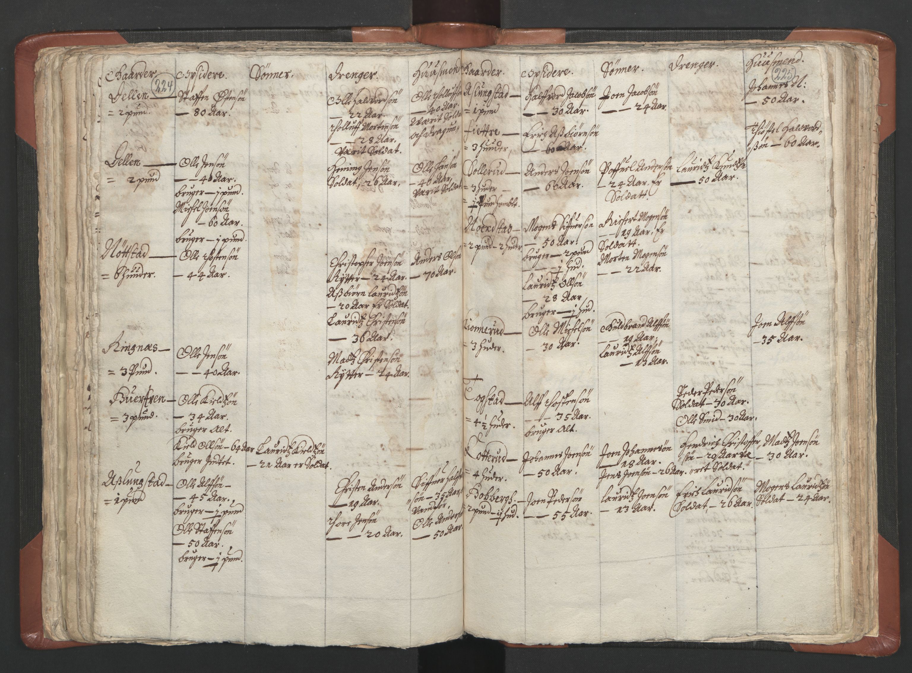 RA, Vicar's Census 1664-1666, no. 5: Hedmark deanery, 1664-1666, p. 224-225