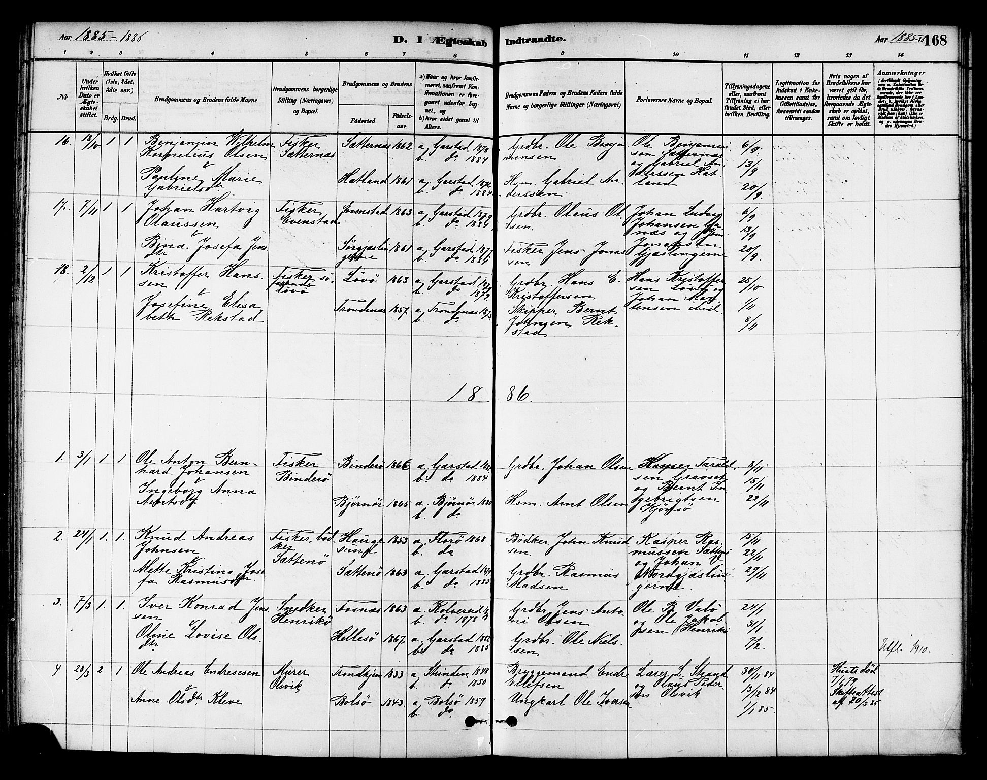 Ministerialprotokoller, klokkerbøker og fødselsregistre - Nord-Trøndelag, SAT/A-1458/786/L0686: Parish register (official) no. 786A02, 1880-1887, p. 168