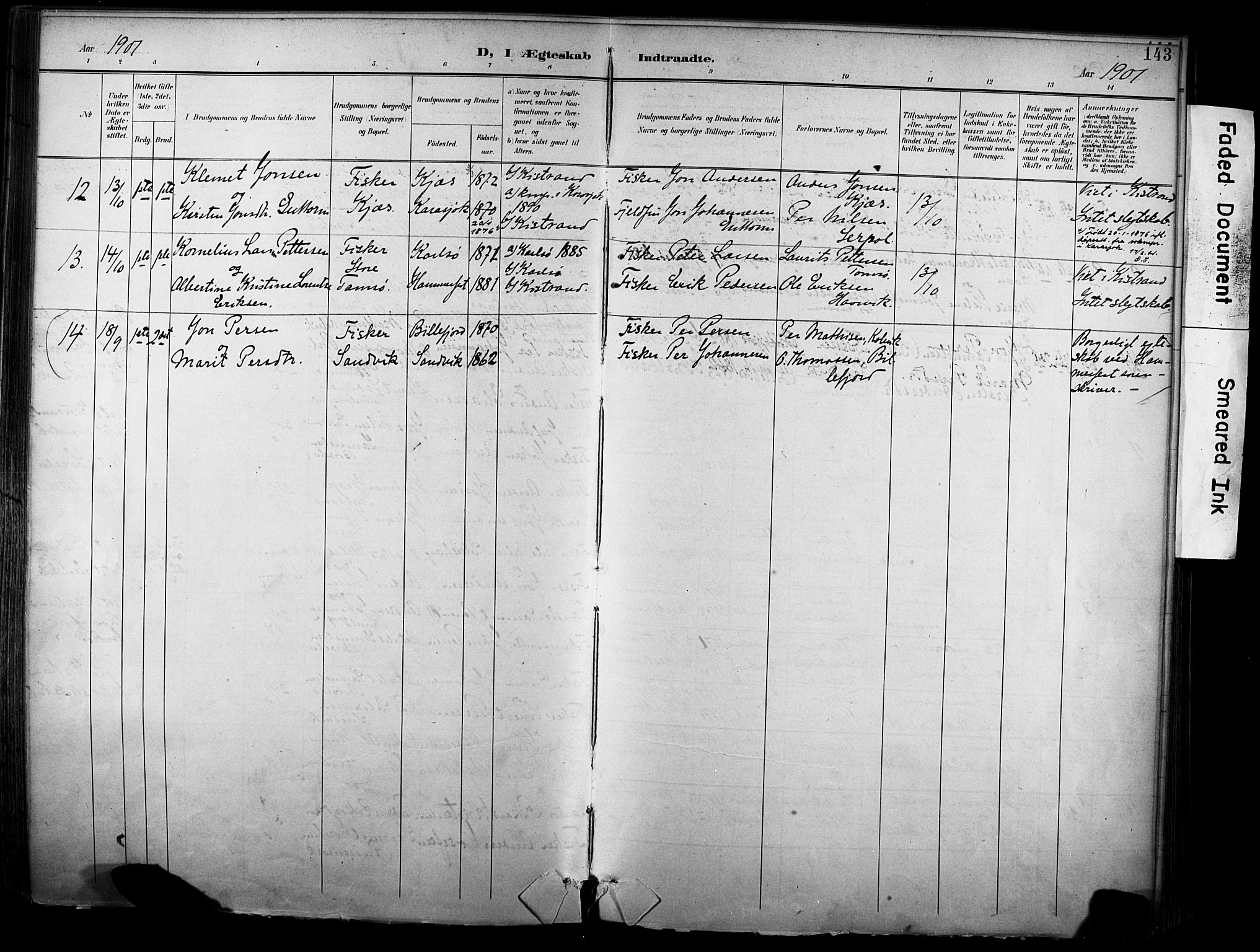 Kistrand/Porsanger sokneprestembete, AV/SATØ-S-1351/H/Ha/L0013.kirke: Parish register (official) no. 13, 1899-1907, p. 143