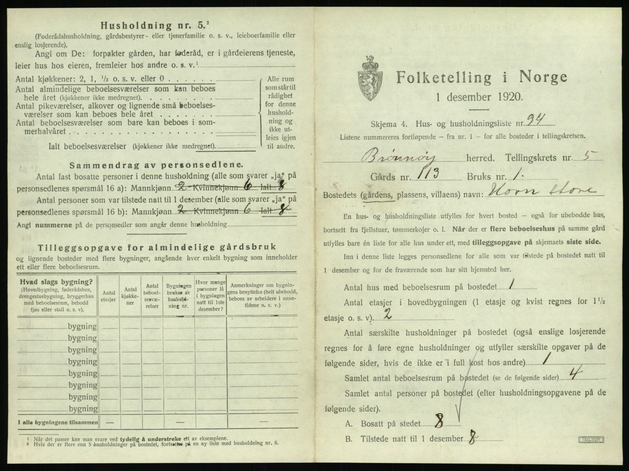 SAT, 1920 census for Brønnøy, 1920, p. 490